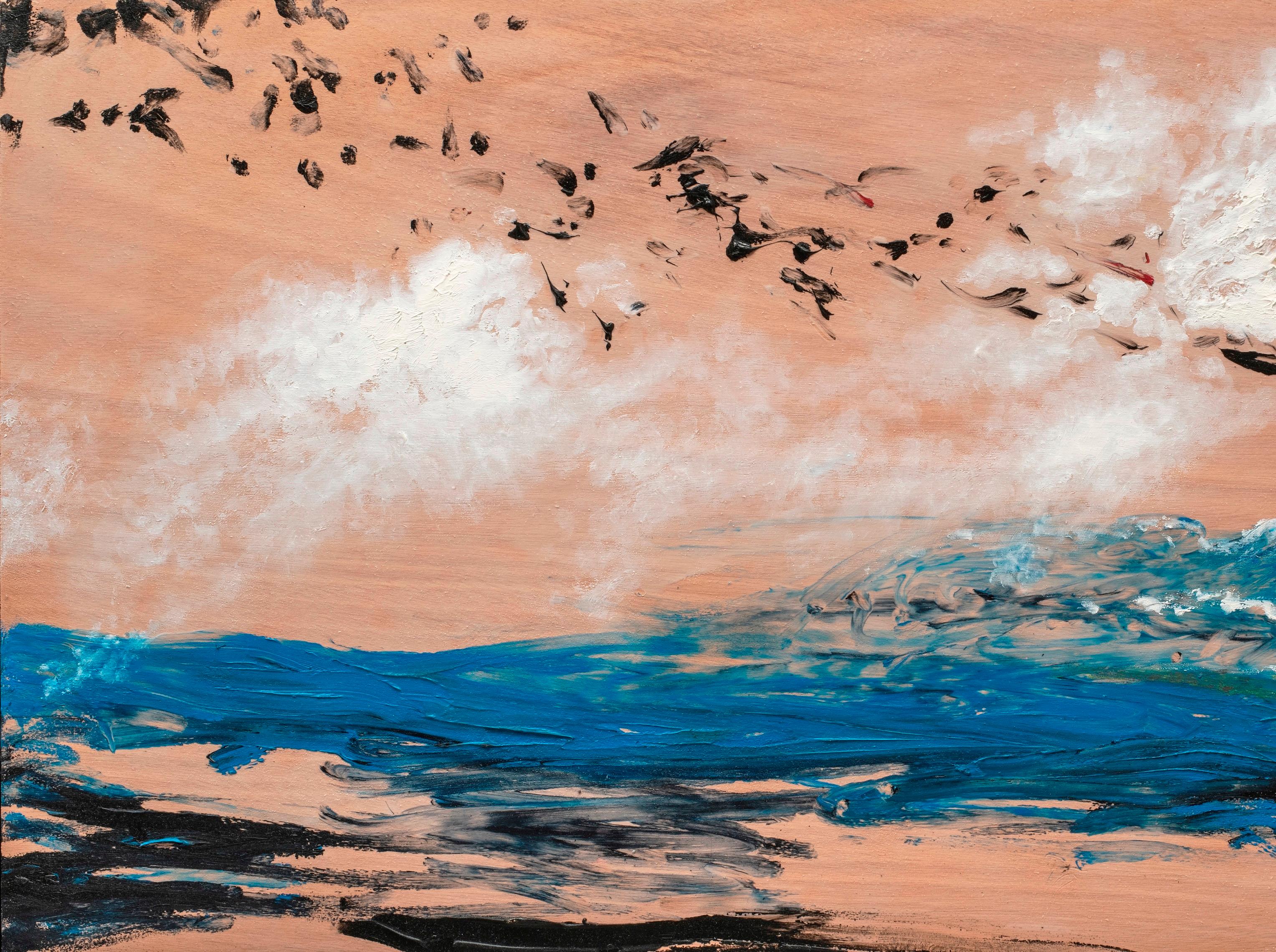 Nicolas Kennett, peinture britannique du 21e siècle représentant un paysage, fleurs d'arbres et ciel, suspendue en vente 2
