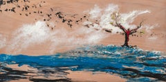 Nicolas Kennett, peinture britannique du 21e siècle représentant un paysage, fleurs d'arbres et ciel, suspendue