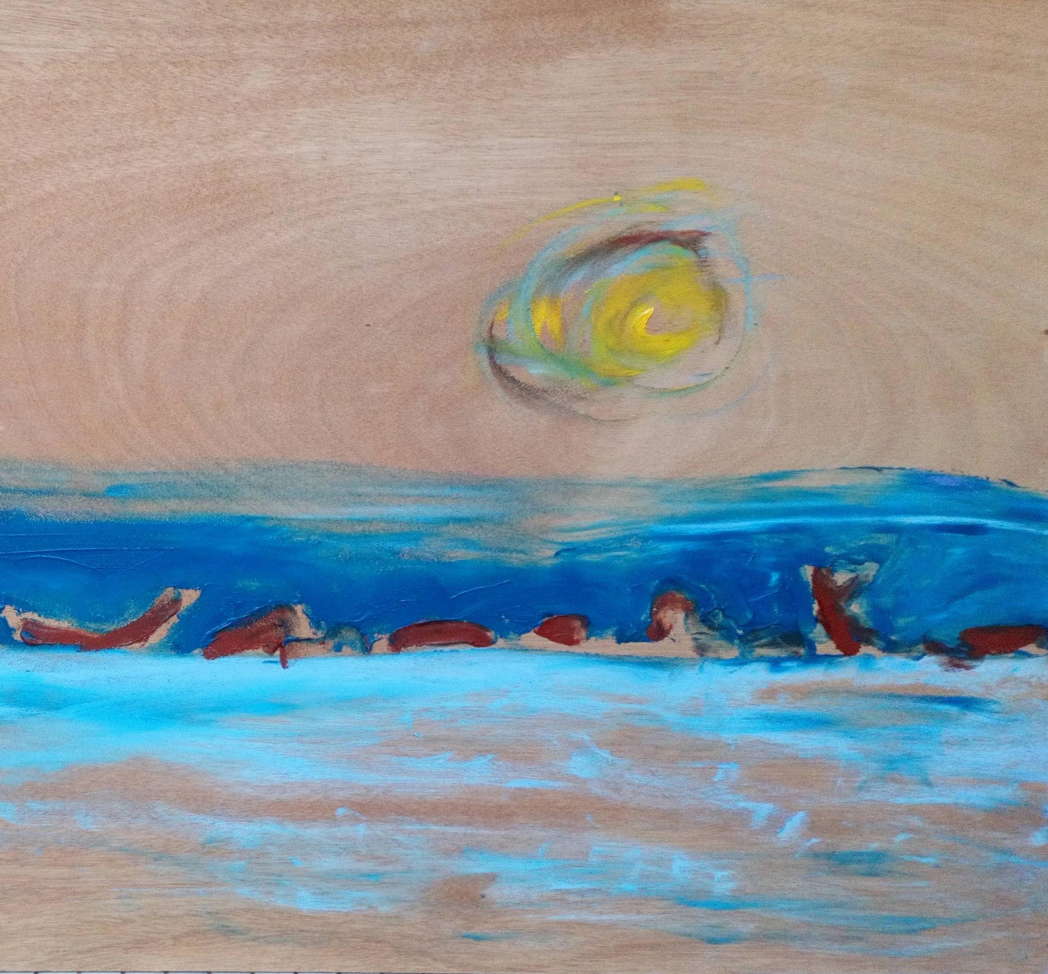 Banque de sable Nicolas Kennett Peinture contemporaine - Paysage naturel, paysage animal bleu mer en vente 1