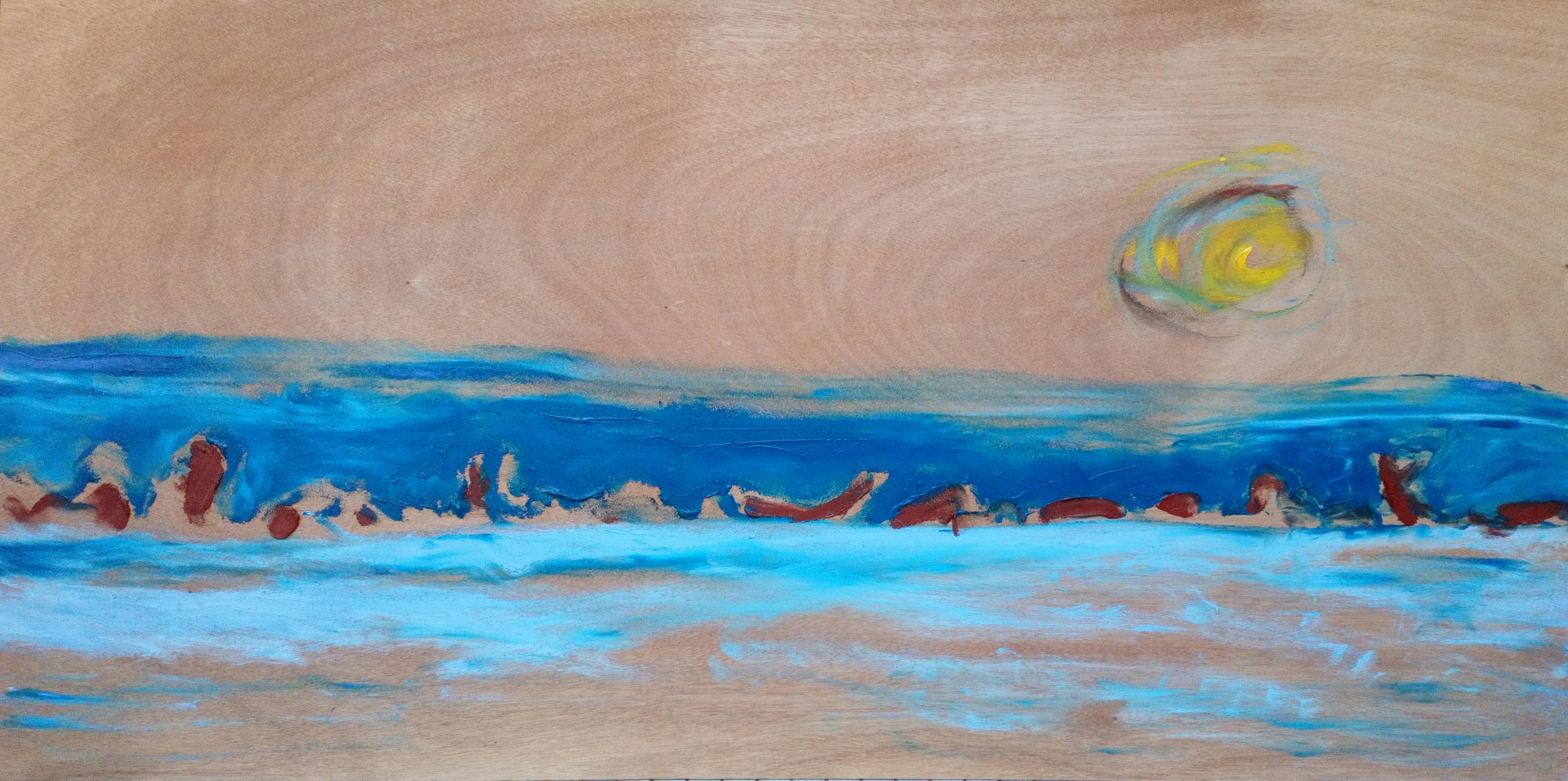 Banque de sable Nicolas Kennett Peinture contemporaine - Paysage naturel, paysage animal bleu mer
