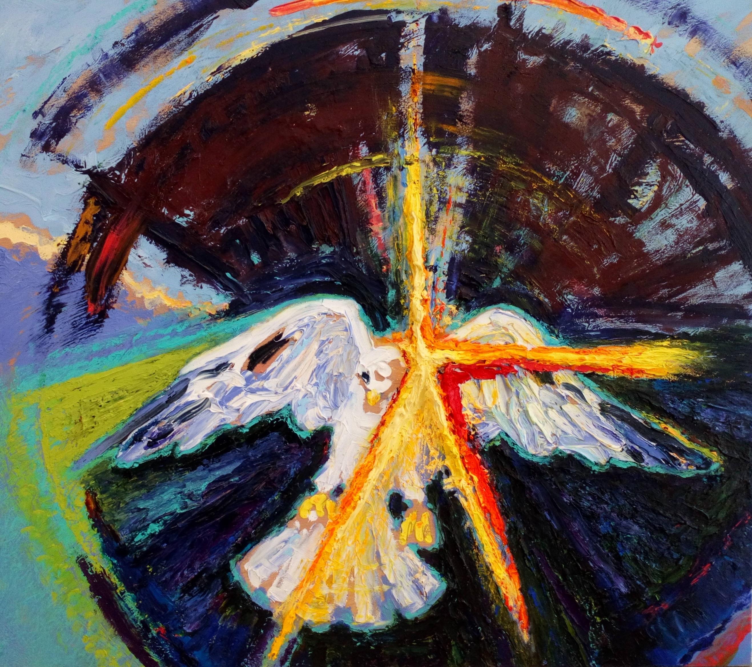 The eye of the phragmitia Nicolas Kennett Contemporary painting bird nature sun For Sale 4