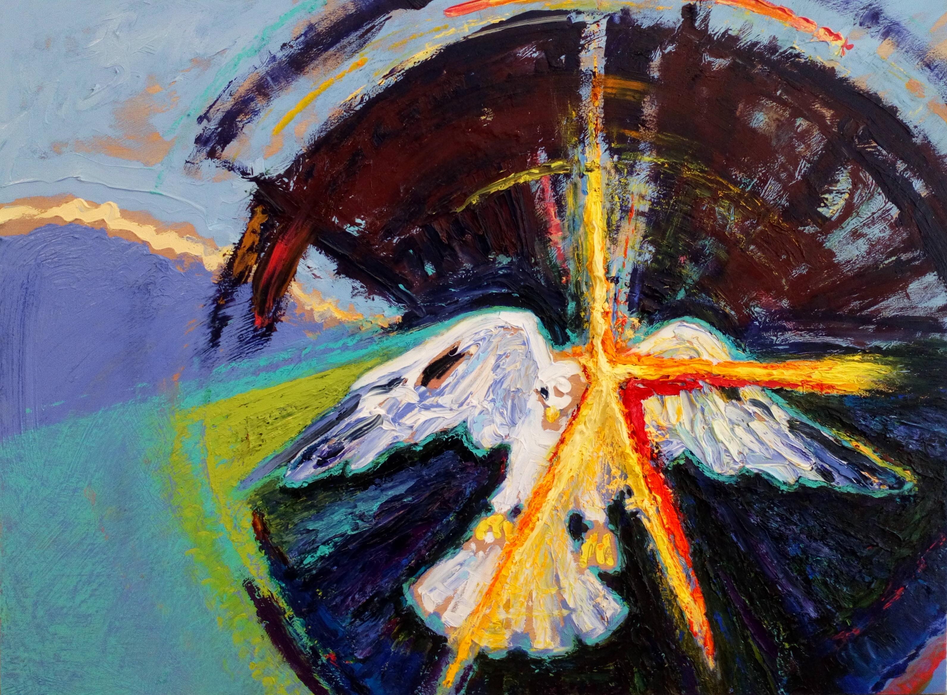 Das Auge des phragmitia Nicolas Kennett Zeitgenössisches Gemälde Vogel Natursonne