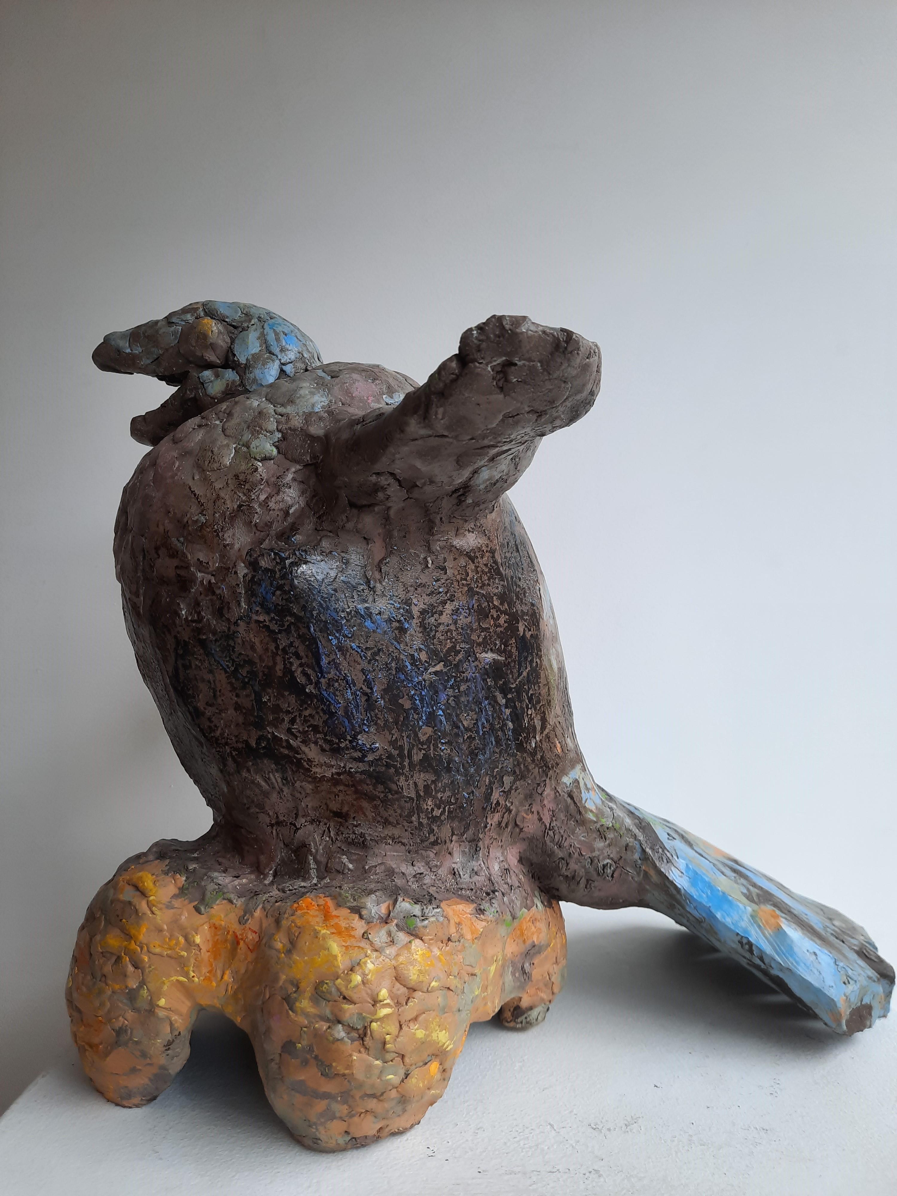 Sculpture contemporaine oiseau en terre cuite Hawk Nicolas Kennett