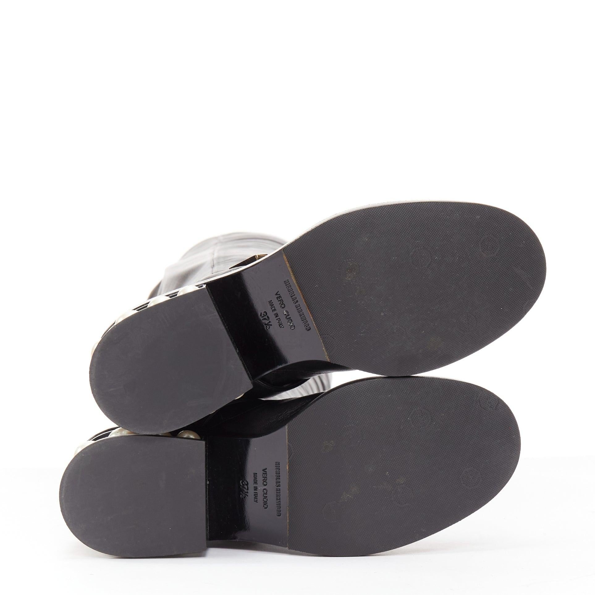 NICOLAS KIRKWOOD black XL pearl embellished heel knee high flat boots EU37.5 For Sale 6