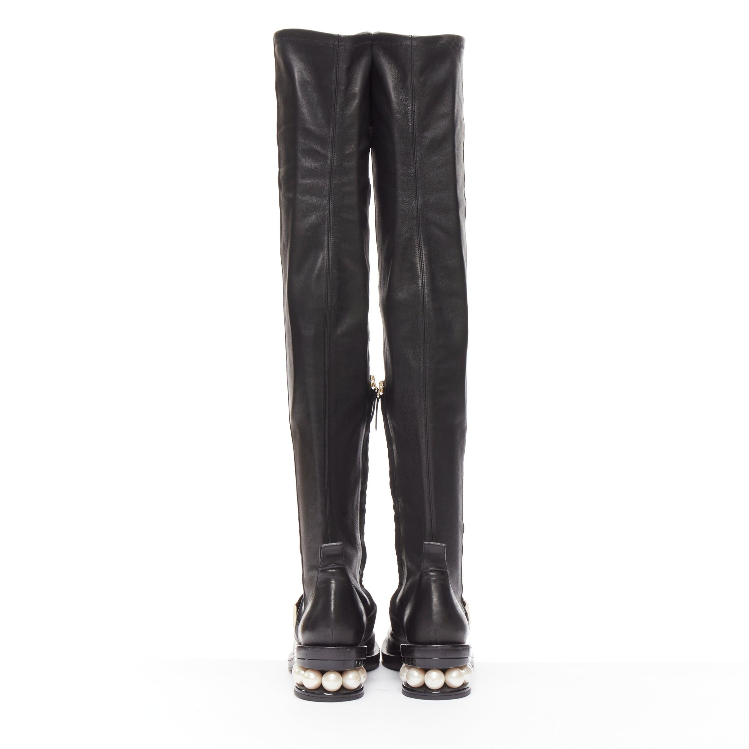 NICOLAS KIRKWOOD black XL pearl embellished heel knee high flat boots EU37.5 For Sale 1