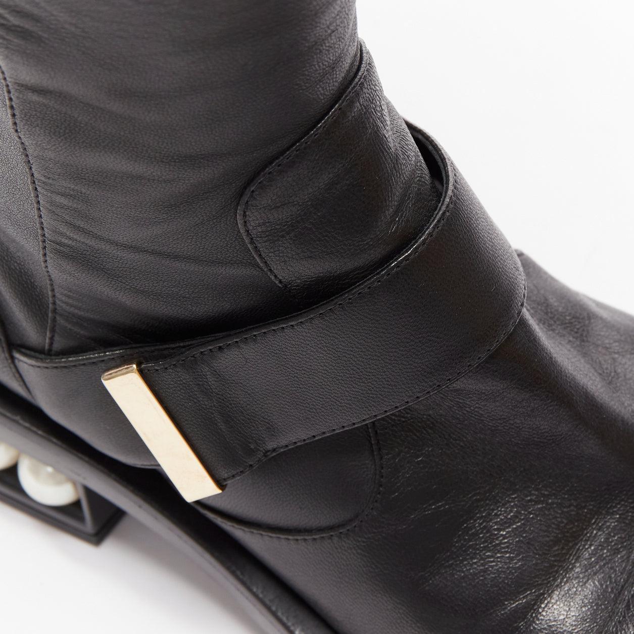 NICOLAS KIRKWOOD black XL pearl embellished heel knee high flat boots EU37.5 For Sale 3