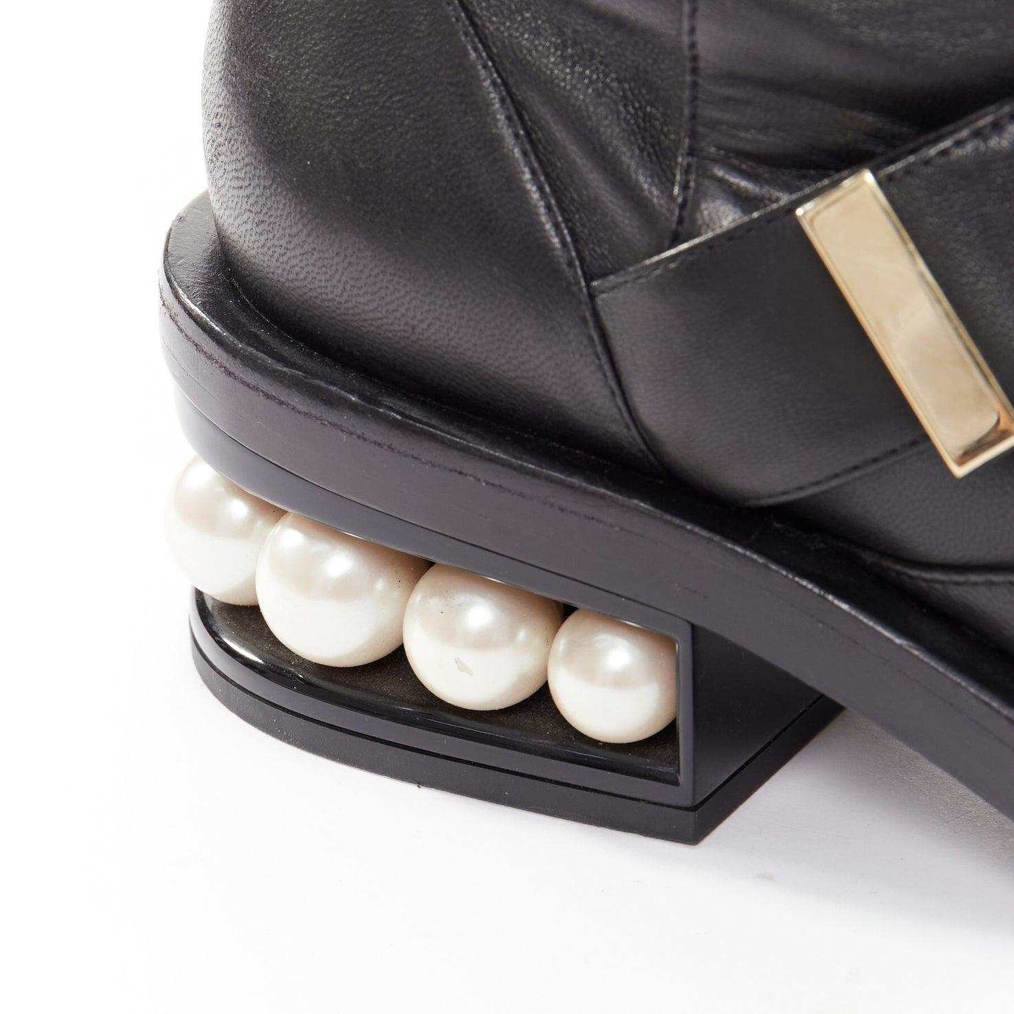 NICOLAS KIRKWOOD black XL pearl embellished heel knee high flat boots EU37.5 For Sale 4