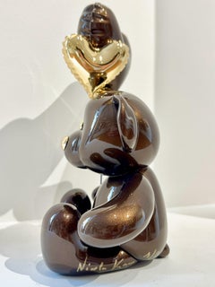 Teddy Love Brown Gold Chrome Sculpture, Resin Pop Art, 2010s