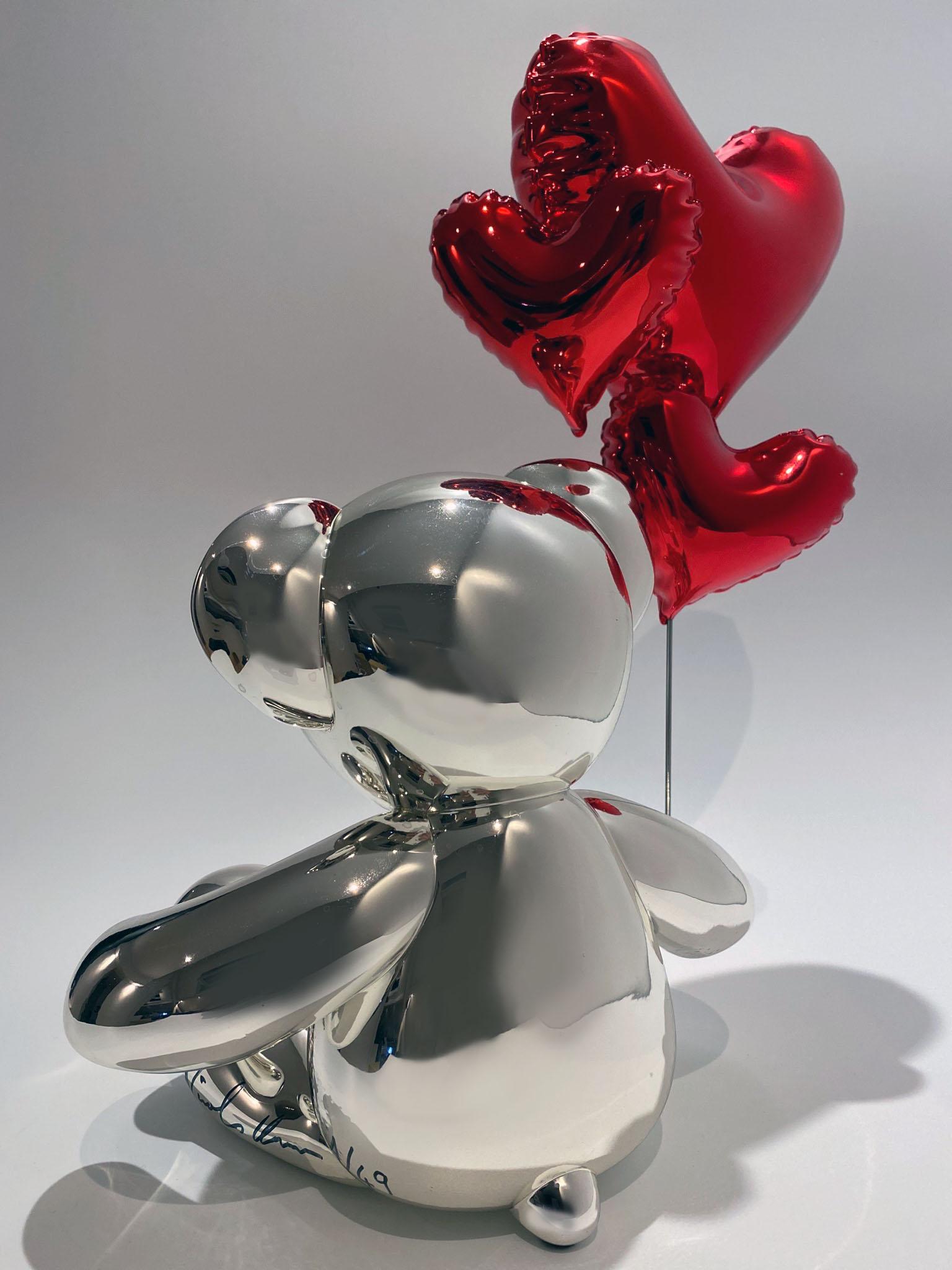 Teddy Love - Chrome Silver & Red - Pop Art Sculpture by Nicolas Krauss
