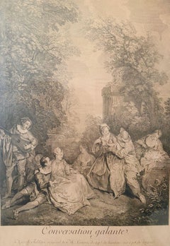 Nicolas Lancret " Conversación galante " Grabado Siglo XIX