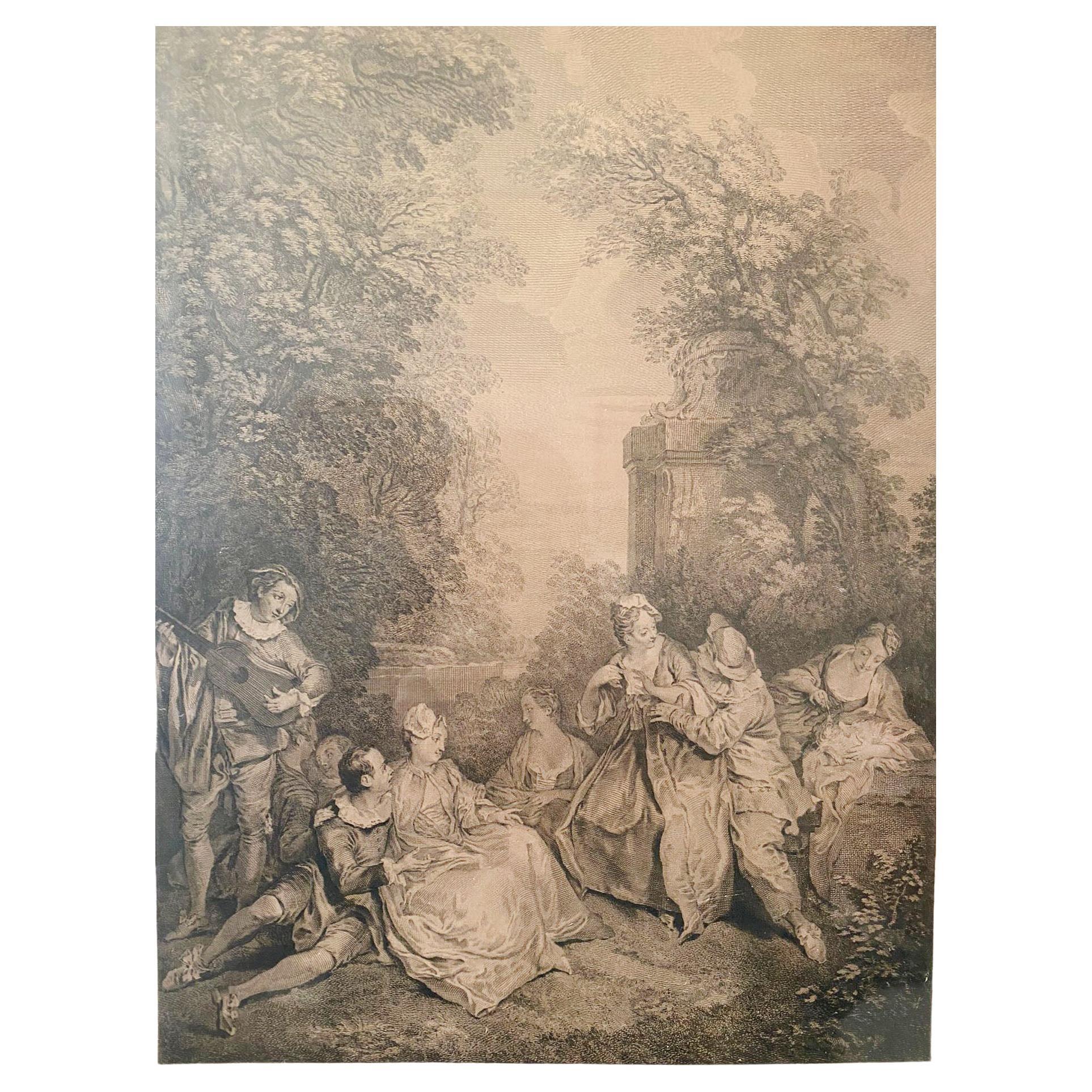 Nicolas Lancret « Gallant Conversation » Engraving 19th Century For Sale
