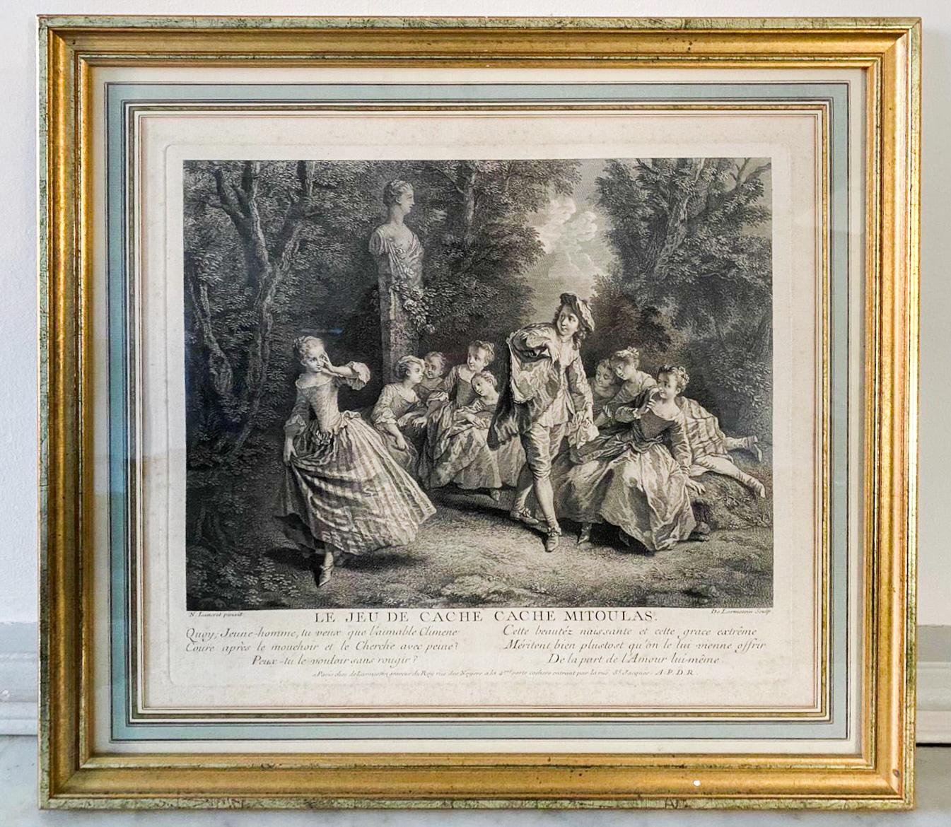 Nicolas Lancret « the Game of Hide and Seek » Engraving 18th Century For Sale 2