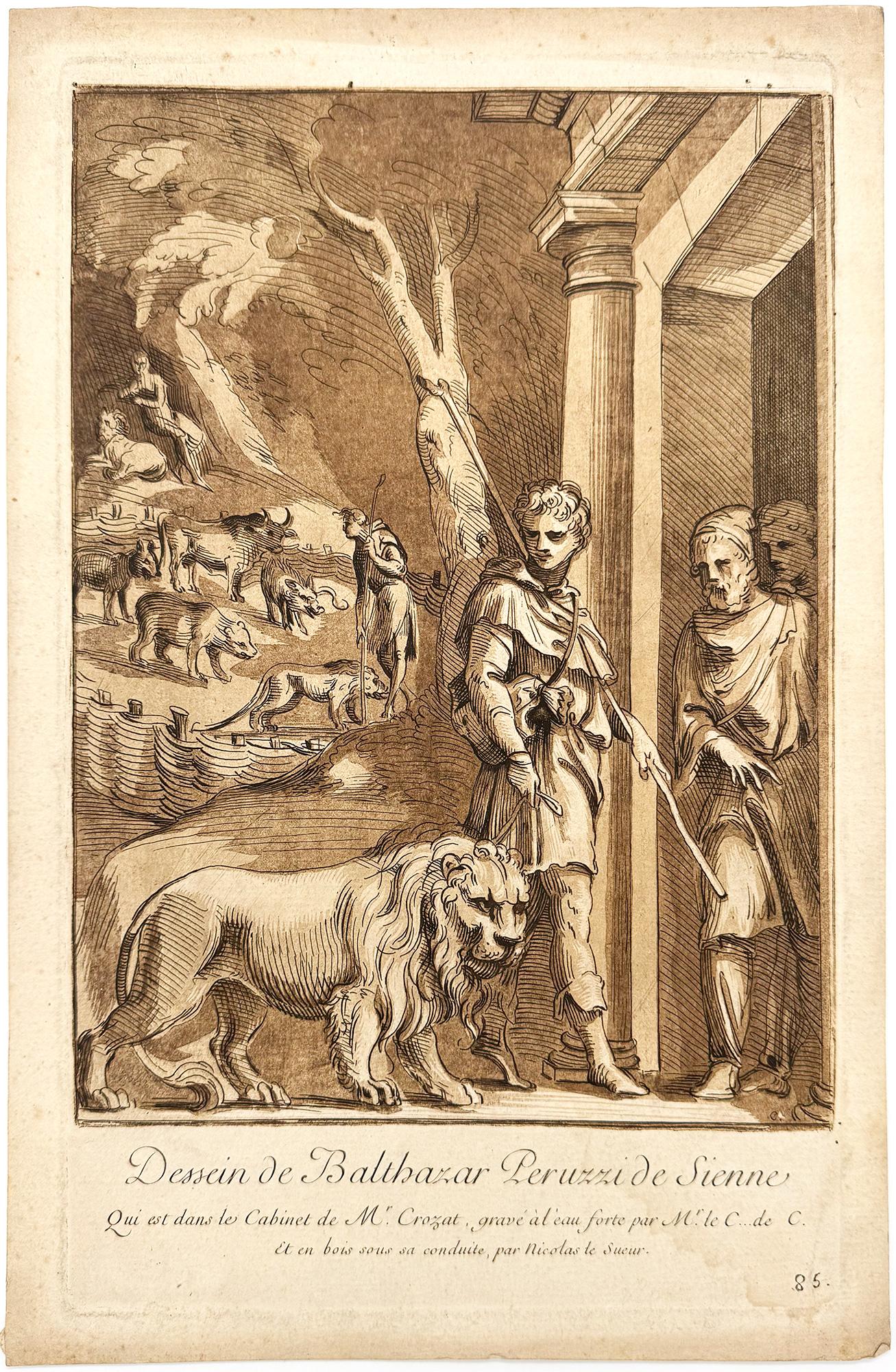 Nicolas Lesueur Portrait Print - Shepherd Leading a Lion (Androcles)