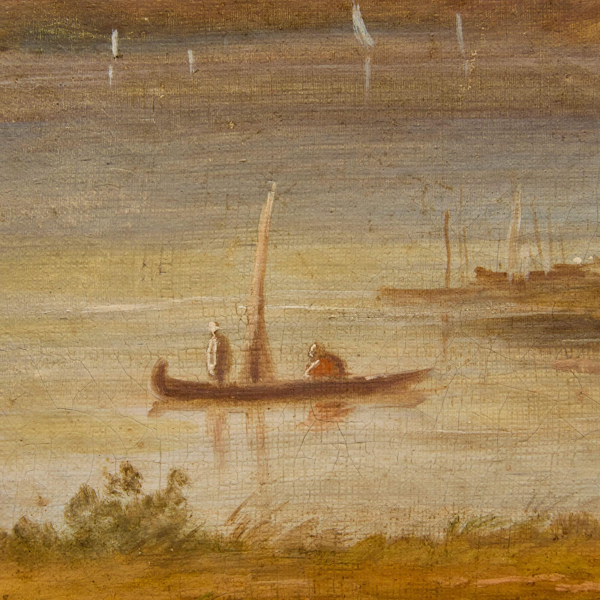 Peinture à l'huile orientale ancienne Mosquée Soirée Paysage côtier Prévost en vente 1