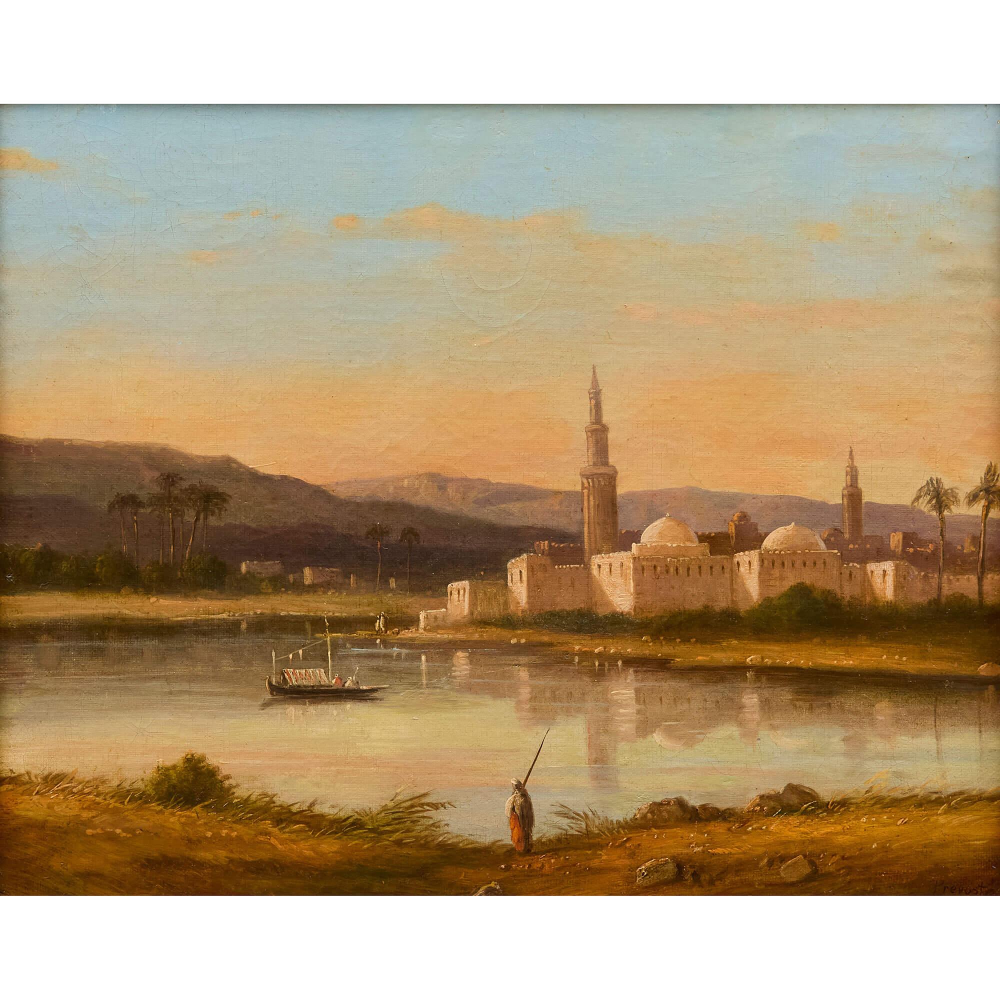 Peinture orientale ancienne Mosque Riverside Nicolas Louis André Prevost en vente 1
