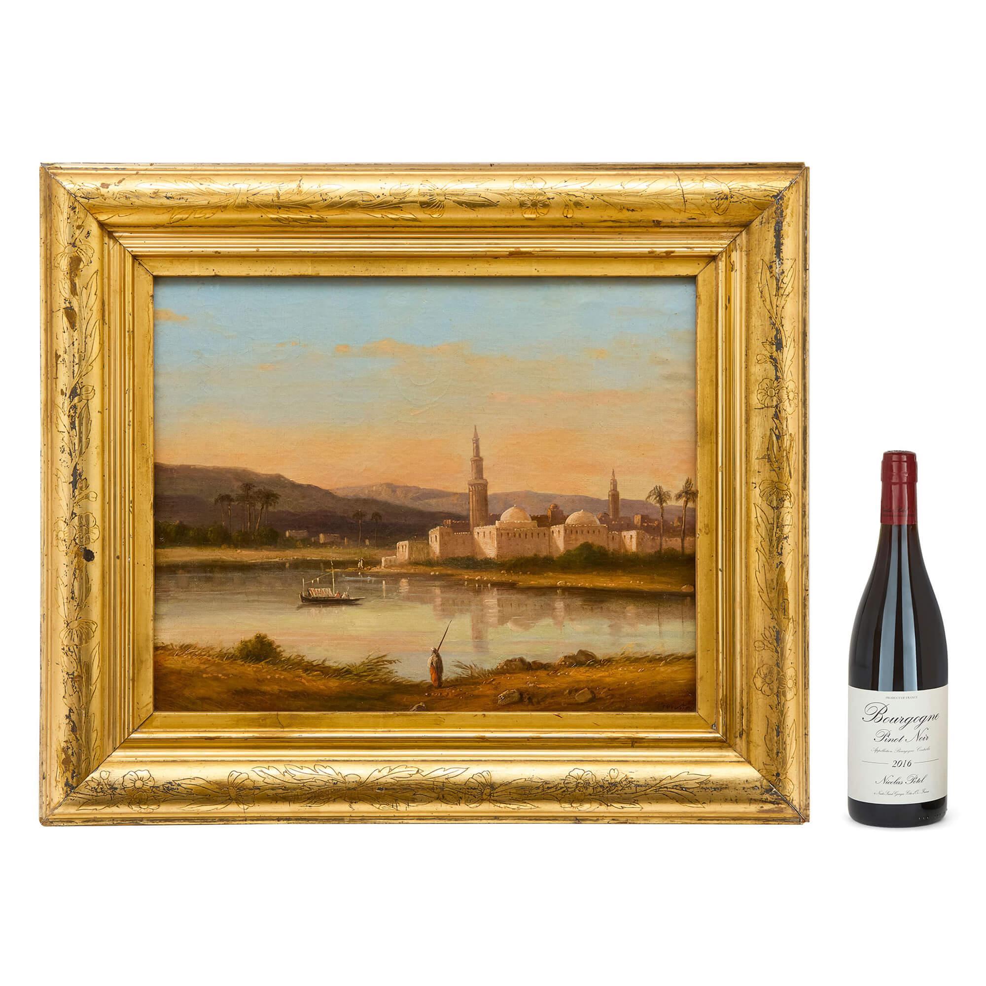 Peinture orientale ancienne Mosque Riverside Nicolas Louis André Prevost en vente 7