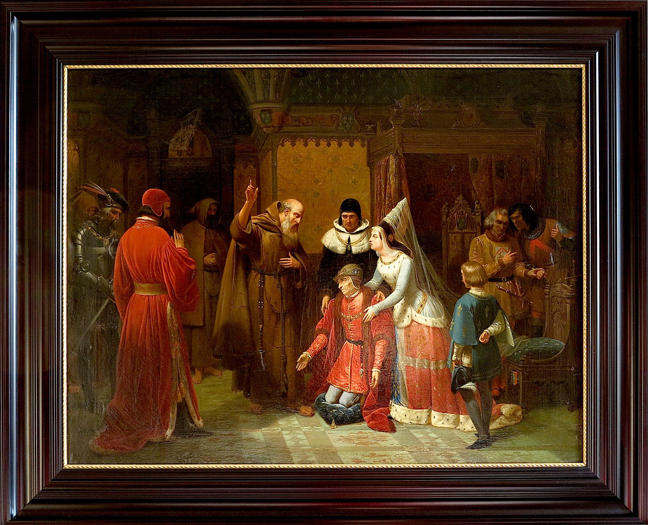 Louis XI kneeling in front of Saint François de Paule 