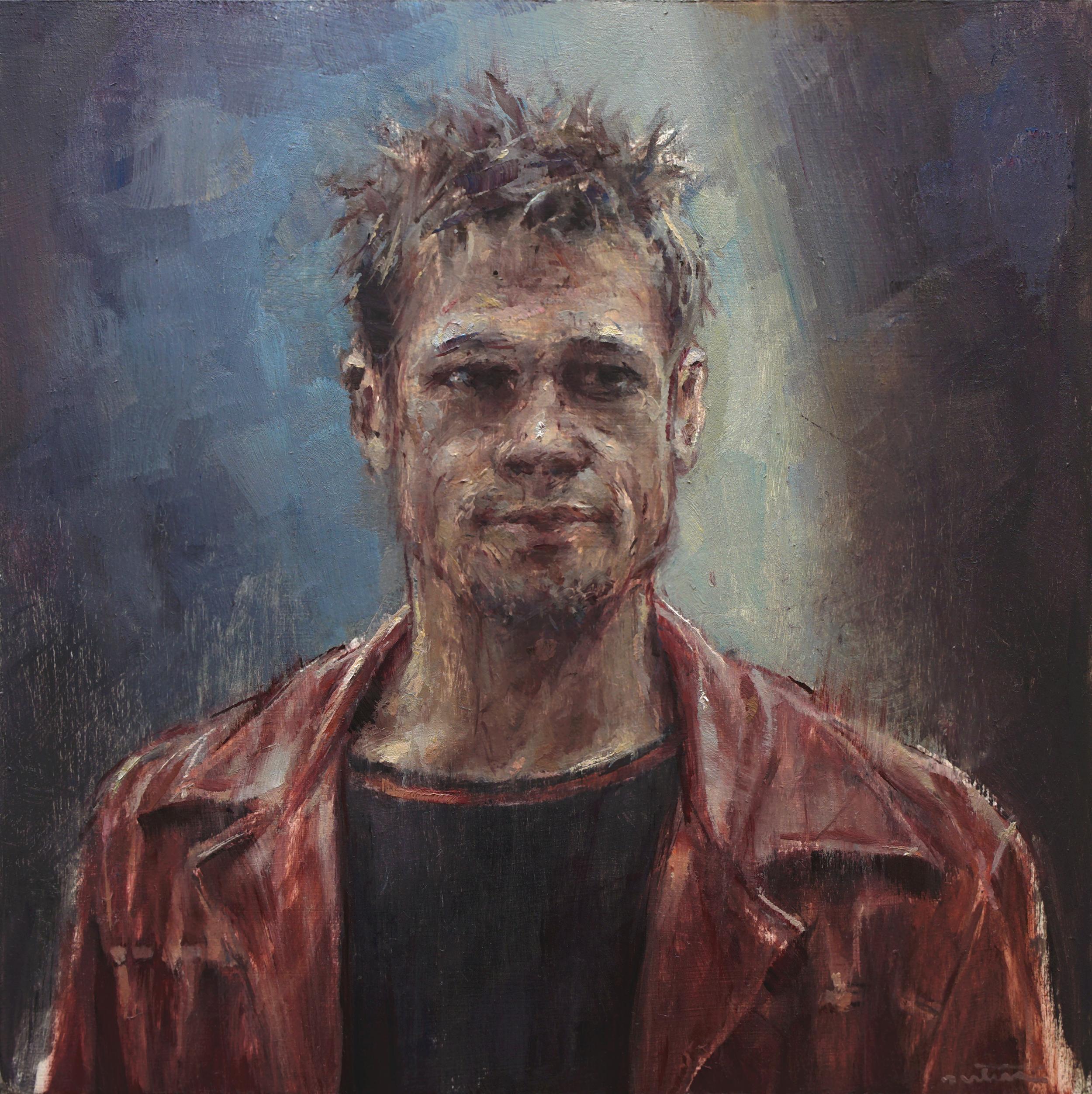 "Tyler" (2024) di Nicolas Martin è un dipinto a olio su pannello originale realizzato a mano che raffigura il ritratto di un uomo che indossa una camicia nera e una giacca rossa su uno sfondo astratto.


Nicolas Martin è un pittore figurativo