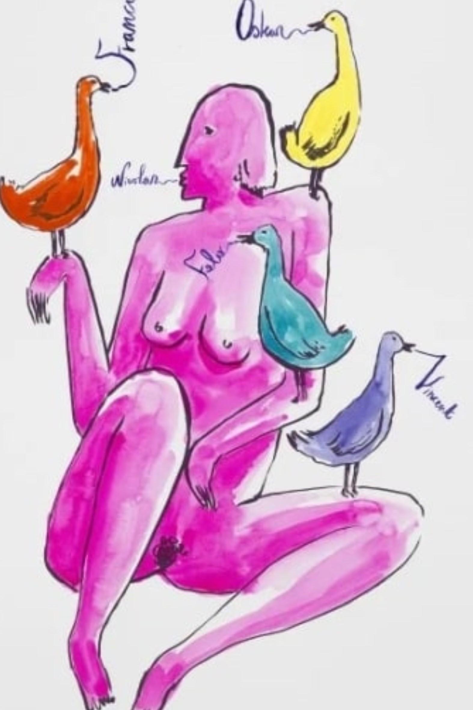 Naked Woman With Birds By Nicolas Party For Sale 1