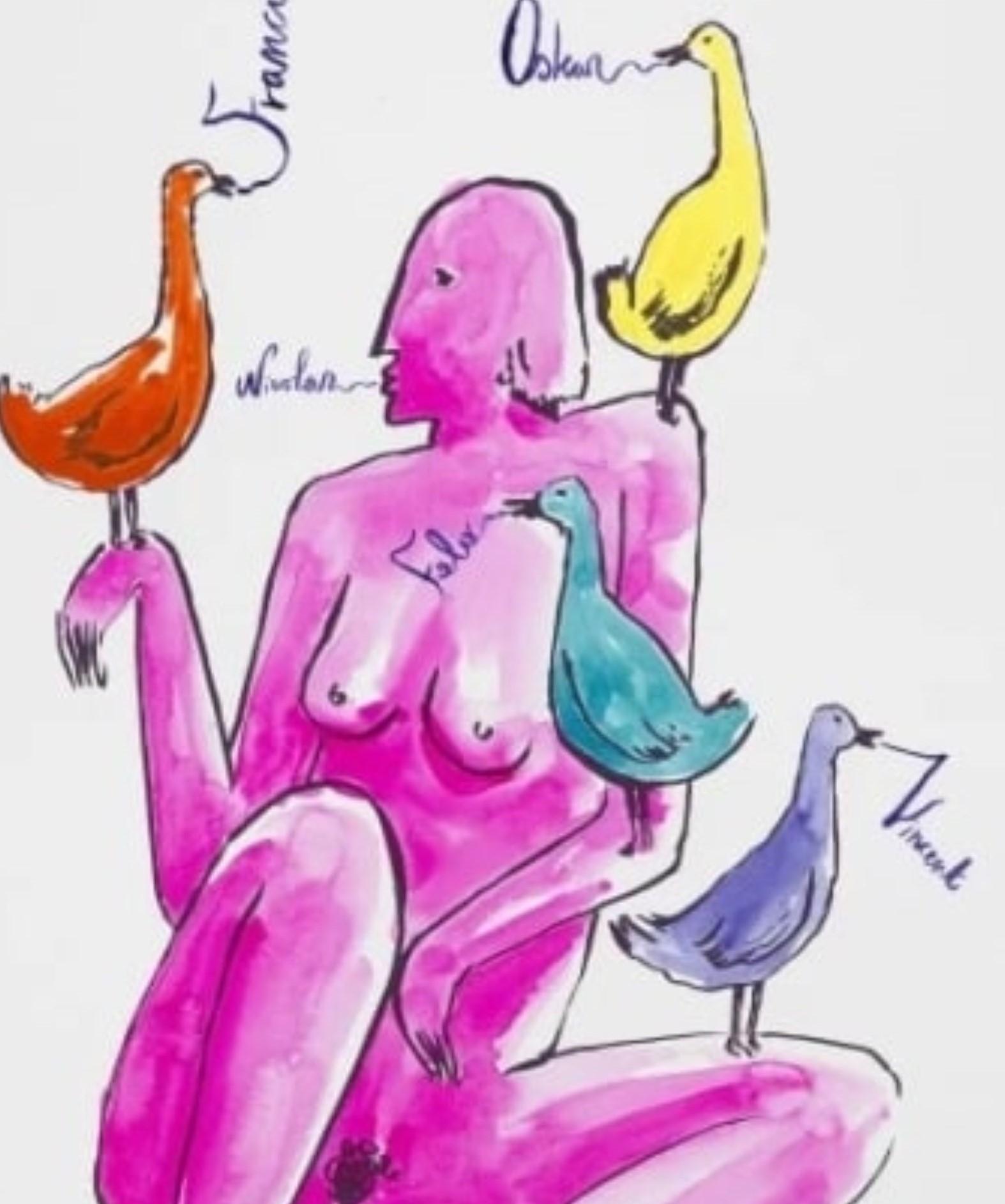 Naked Woman With Birds By Nicolas Party For Sale 2