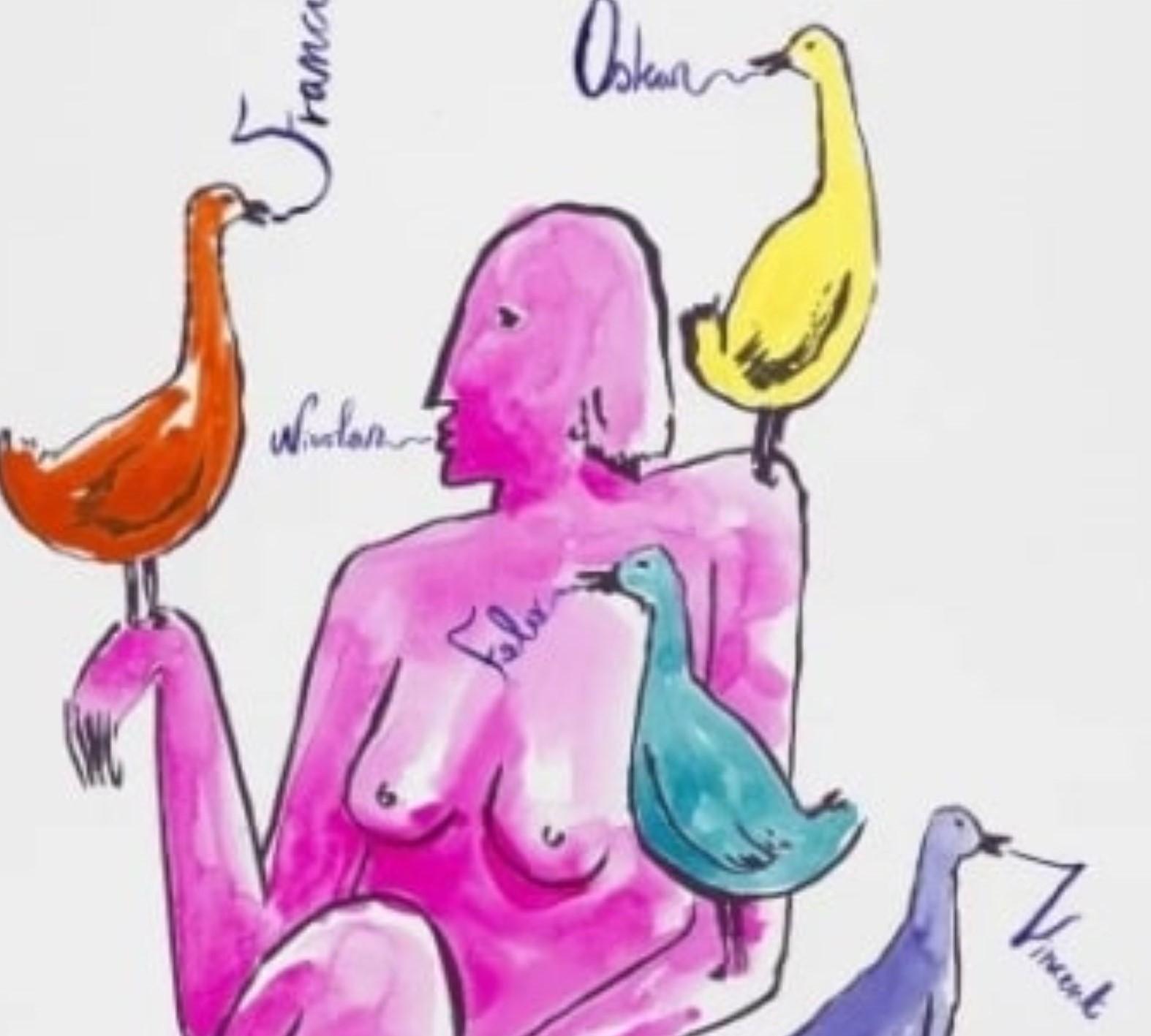 Naked Woman With Birds By Nicolas Party For Sale 3