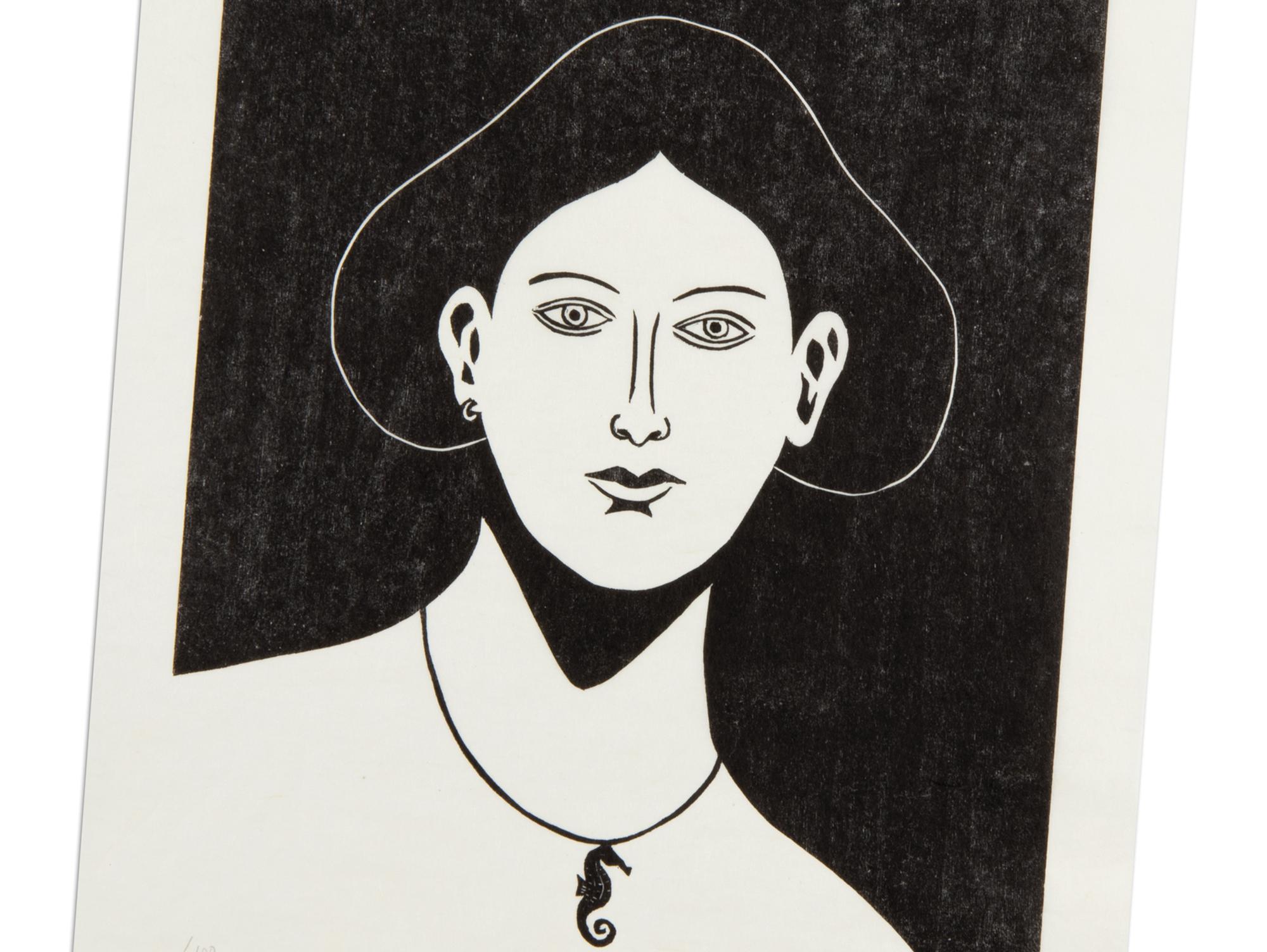 Nicolas Party, Portrait of a Seahorse Necklace - Original Woodcut, Signed Print For Sale 2