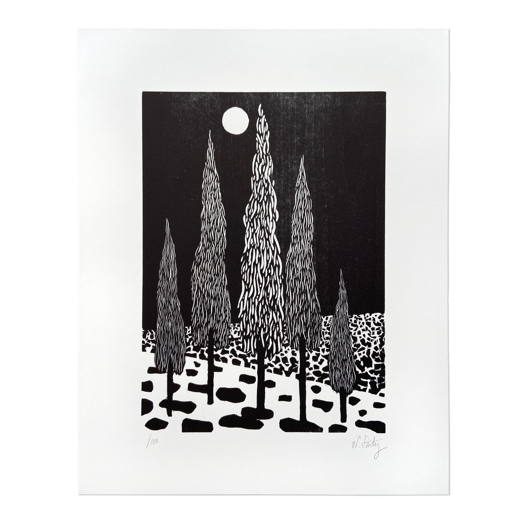 Nicolas Party Landscape Print - Trees, Woodcut on Paper, 21st Century Contemporary Art