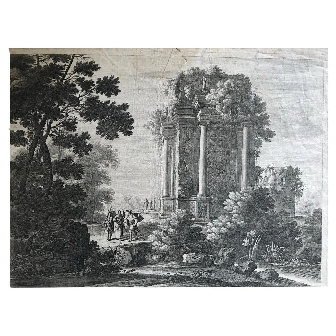 Nicolas Perelle "Christ Speaking to the Shepherds" Engraving 17th Century For Sale
