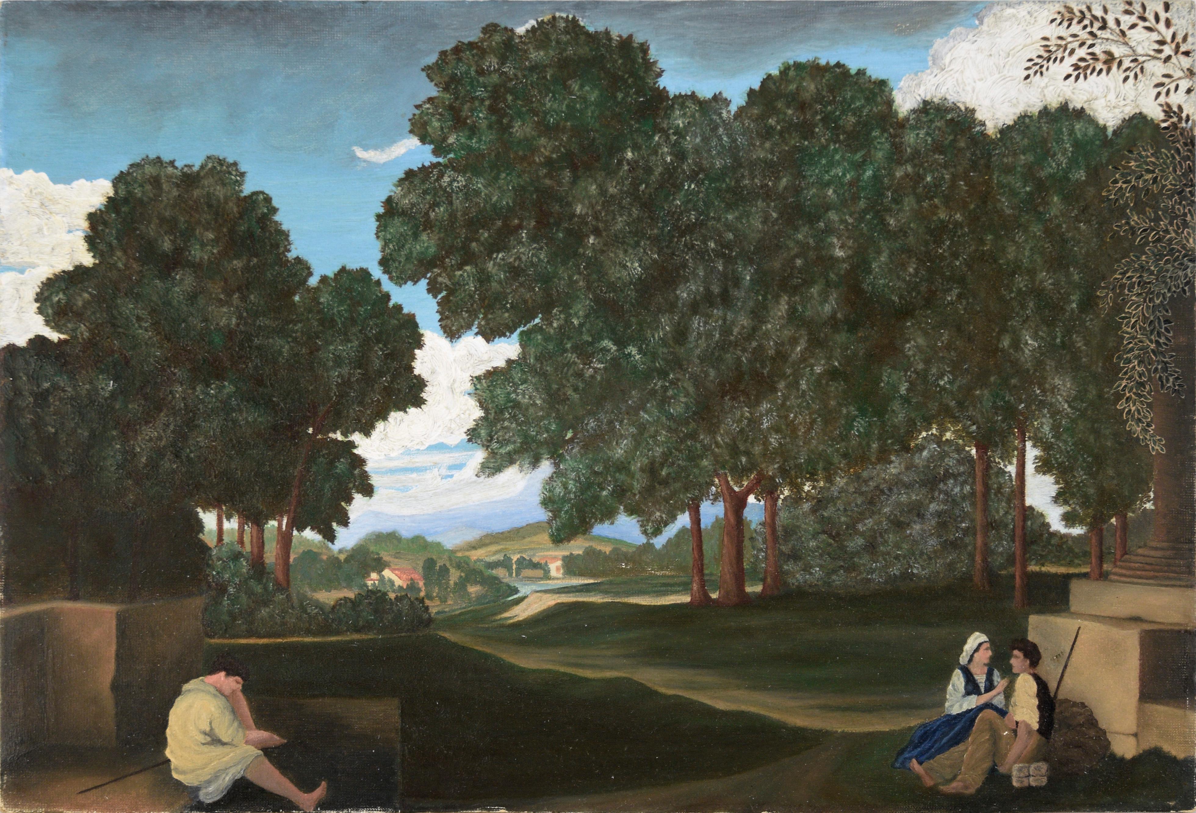 Study of Nicolas Poussin Landscape with a Man Washing His Feet in Oil on Board