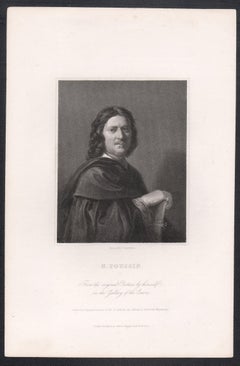 Nicolas Poussin, French painter, 19th century artist portrait engraving print
