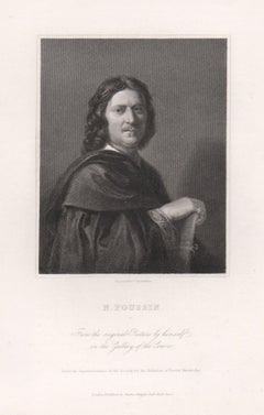 Nicolas Poussin, French painter, 19th century artist portrait engraving print
