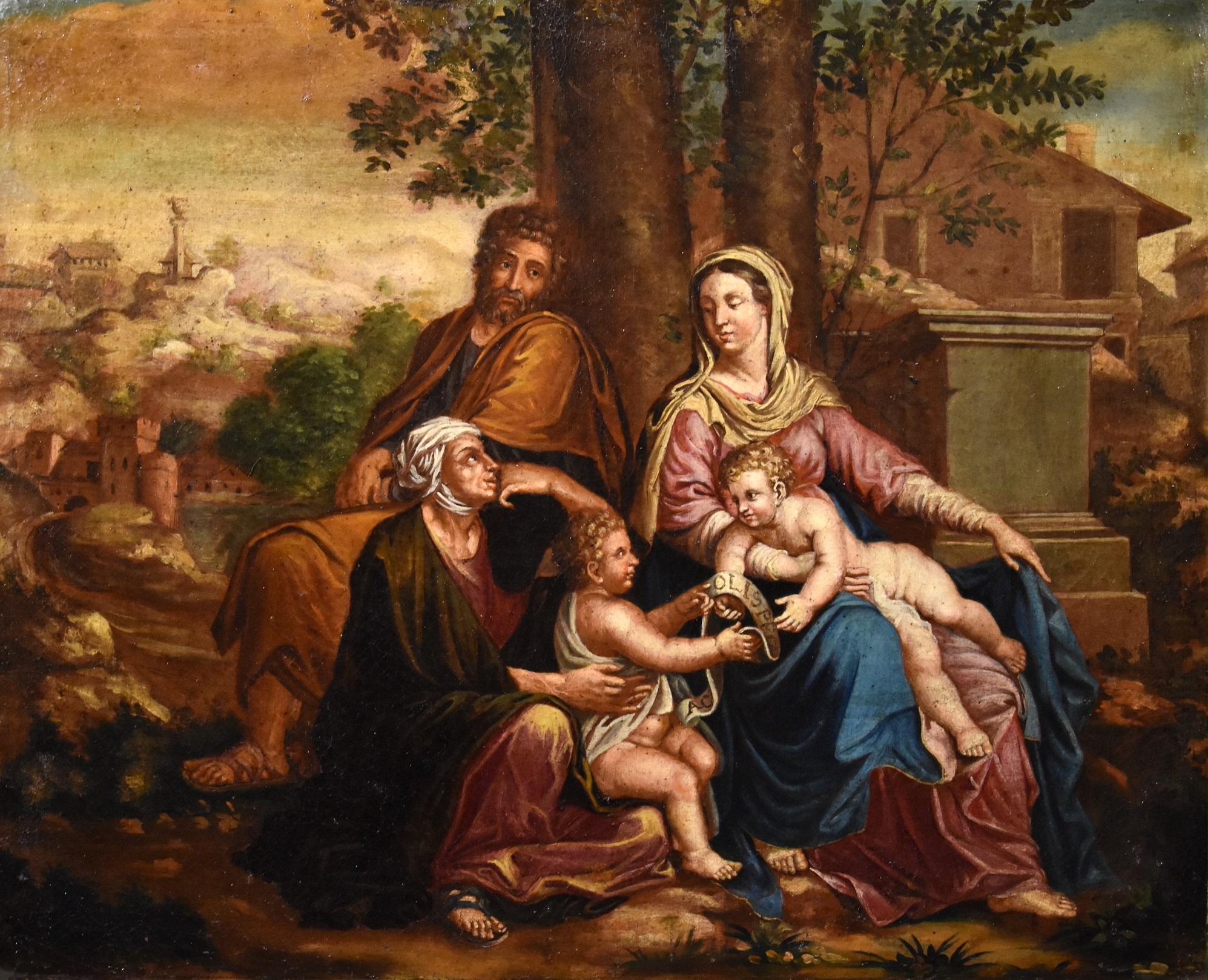 Holy Family Poussin Paint Oil on canvas Old master 17th Century Religious Art - Painting by Nicolas Poussin (Les Andelys 1594 - Rome 1665)