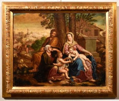 Antique Holy Family Poussin Paint Oil on canvas Old master 17th Century Religious Art