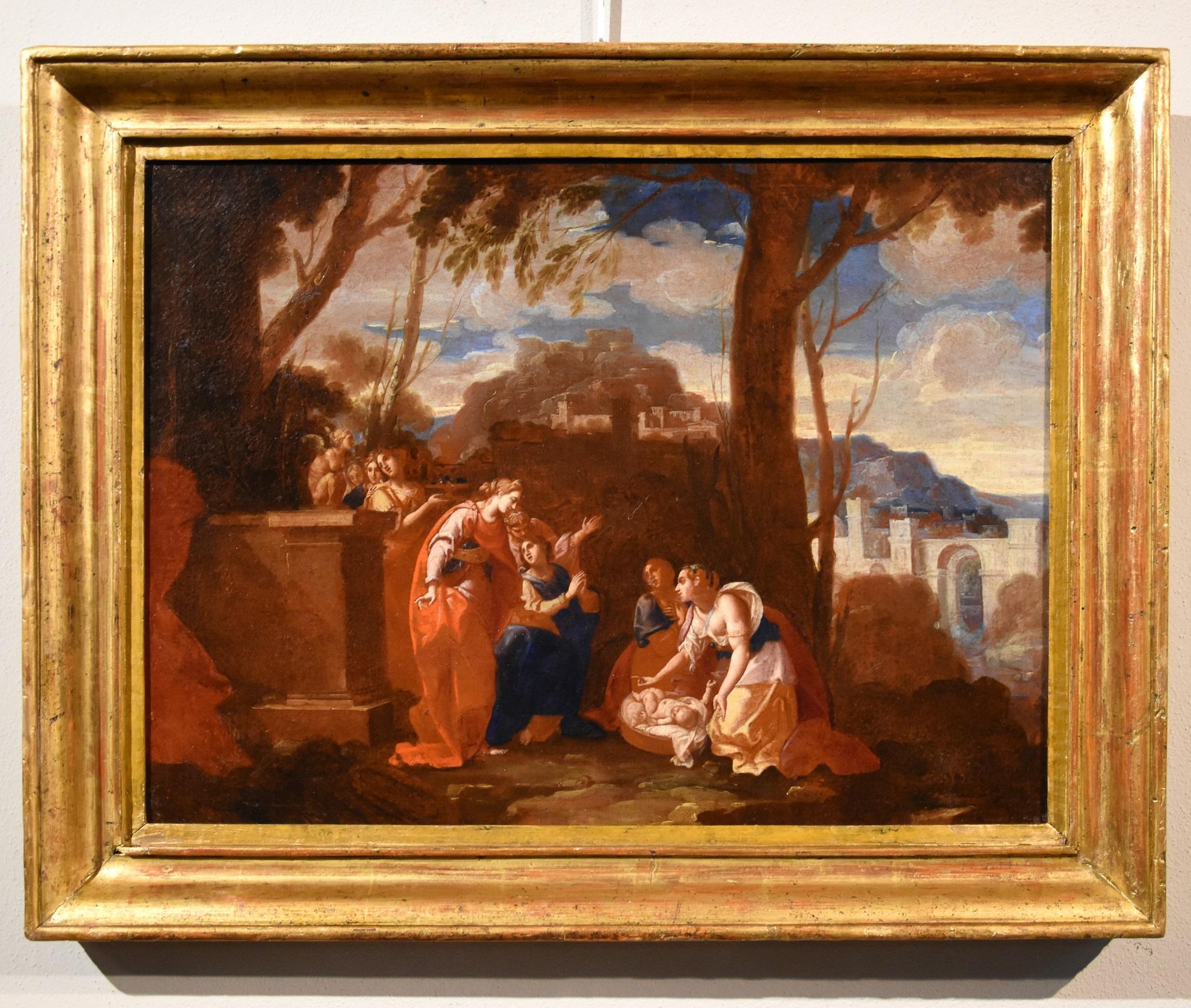 Poussin Moses Landschaft Alter Meister Öl auf Leinwand Gemälde 17. Jahrhundert Italien Kunst (Alte Meister), Painting, von Nicolas Poussin (Les Andelys 1594 - Rome 1665) 