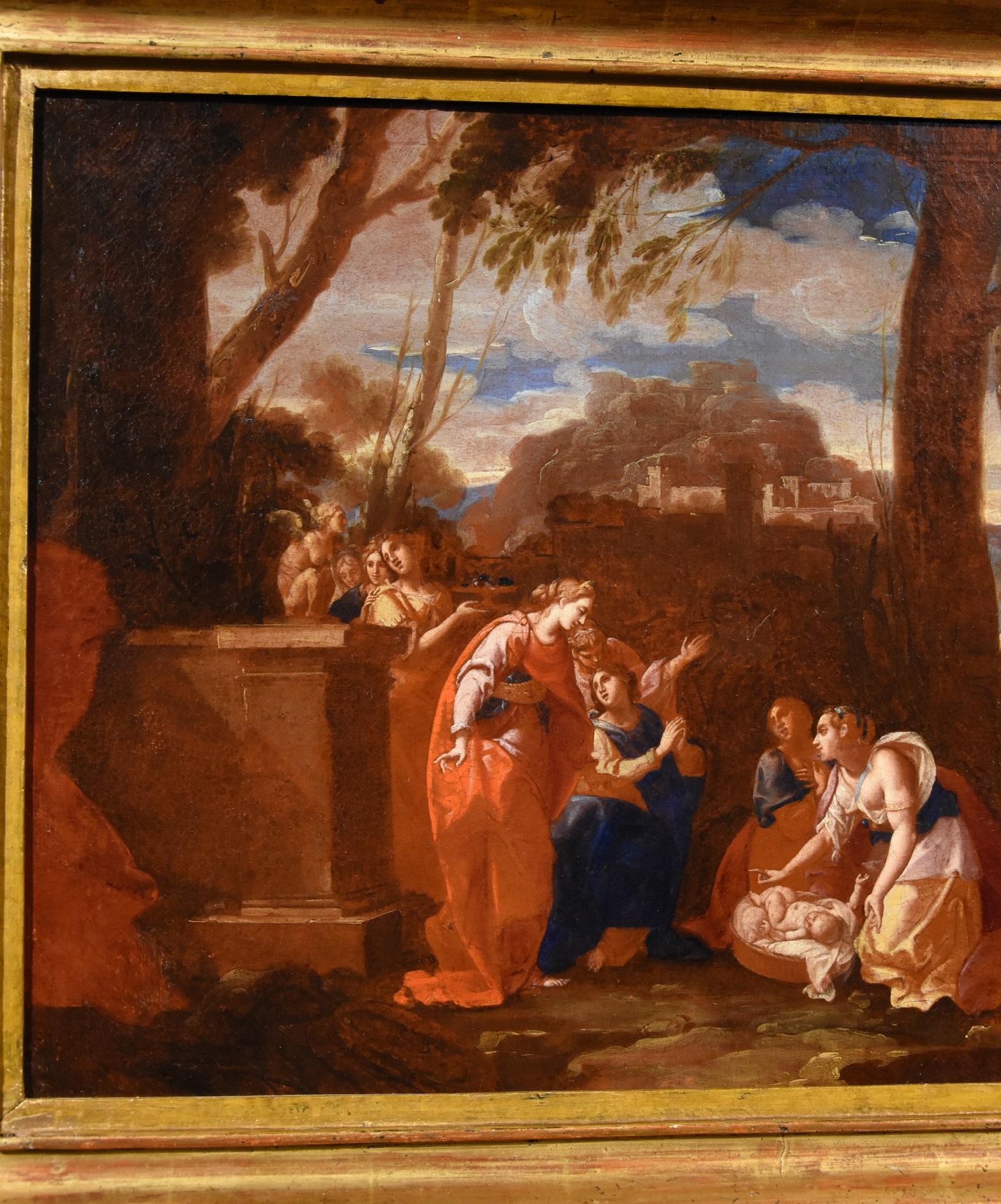 Nicolas Poussin (Les Andelys 1594 - Rome 1665) Workshop of
Little Moses found by Pharaoh's daughter

Oil painting on canvas
Measurements: canvas 45 x 59 cm.,
in frame 57 x 71 cm.

We present this splendid work representing the episode, taken from