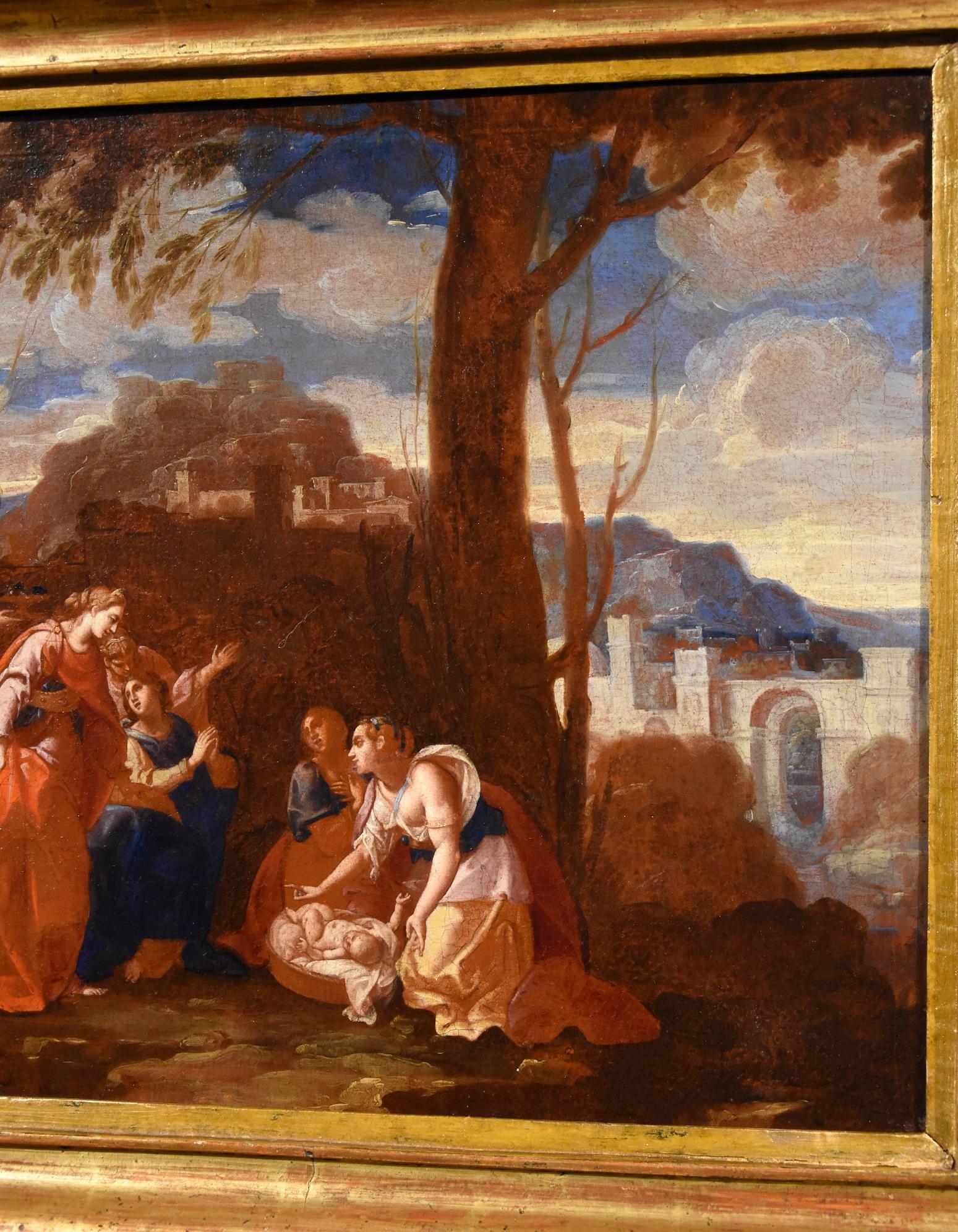 Poussin Moses Landscape Old master Oil on canvas Paint 17th Century Italy Art For Sale 1