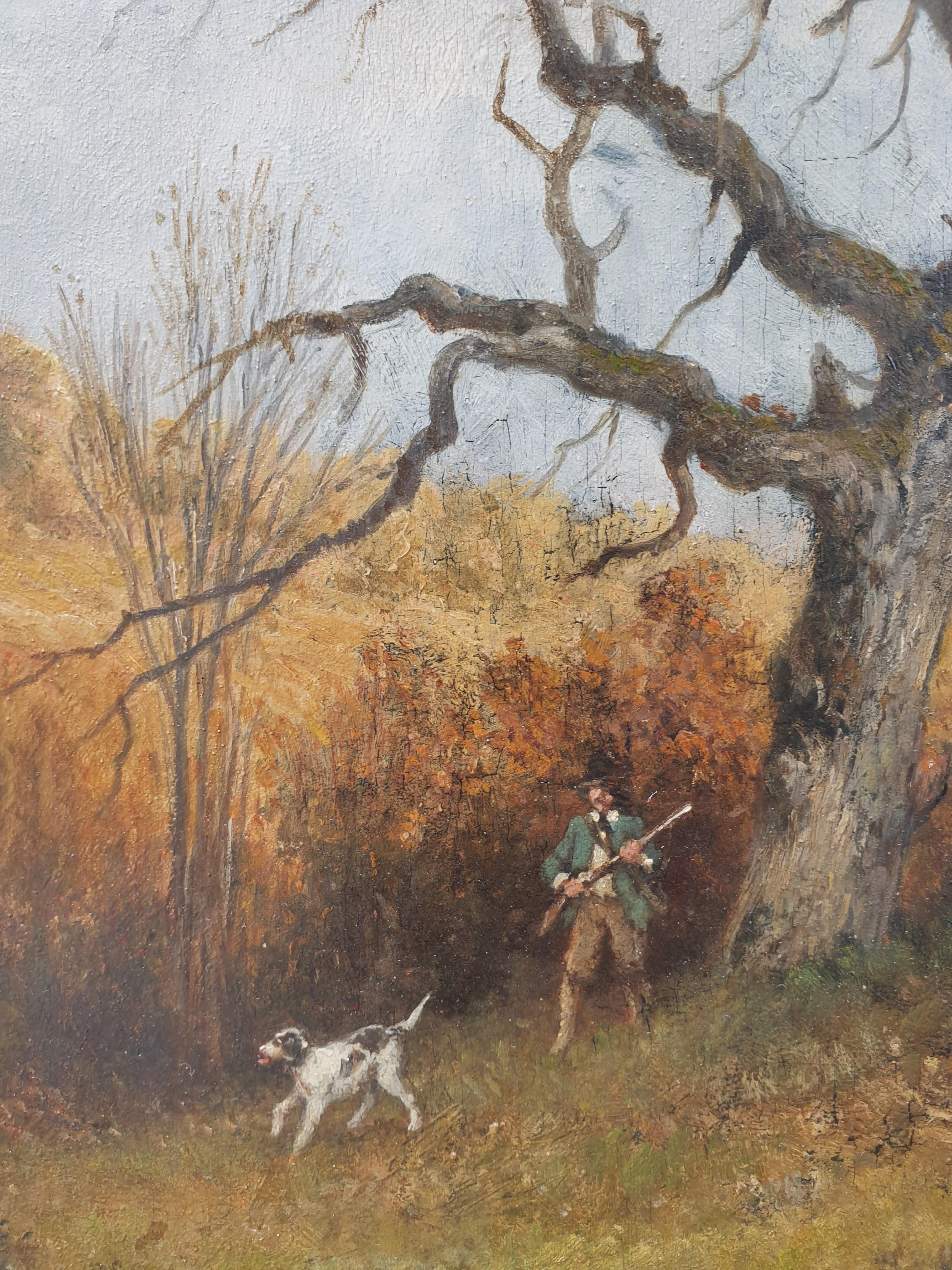 RENIE Barbizon Hunter Hound Hunt French Impressionnist 19th  - Painting by Nicolas Renie