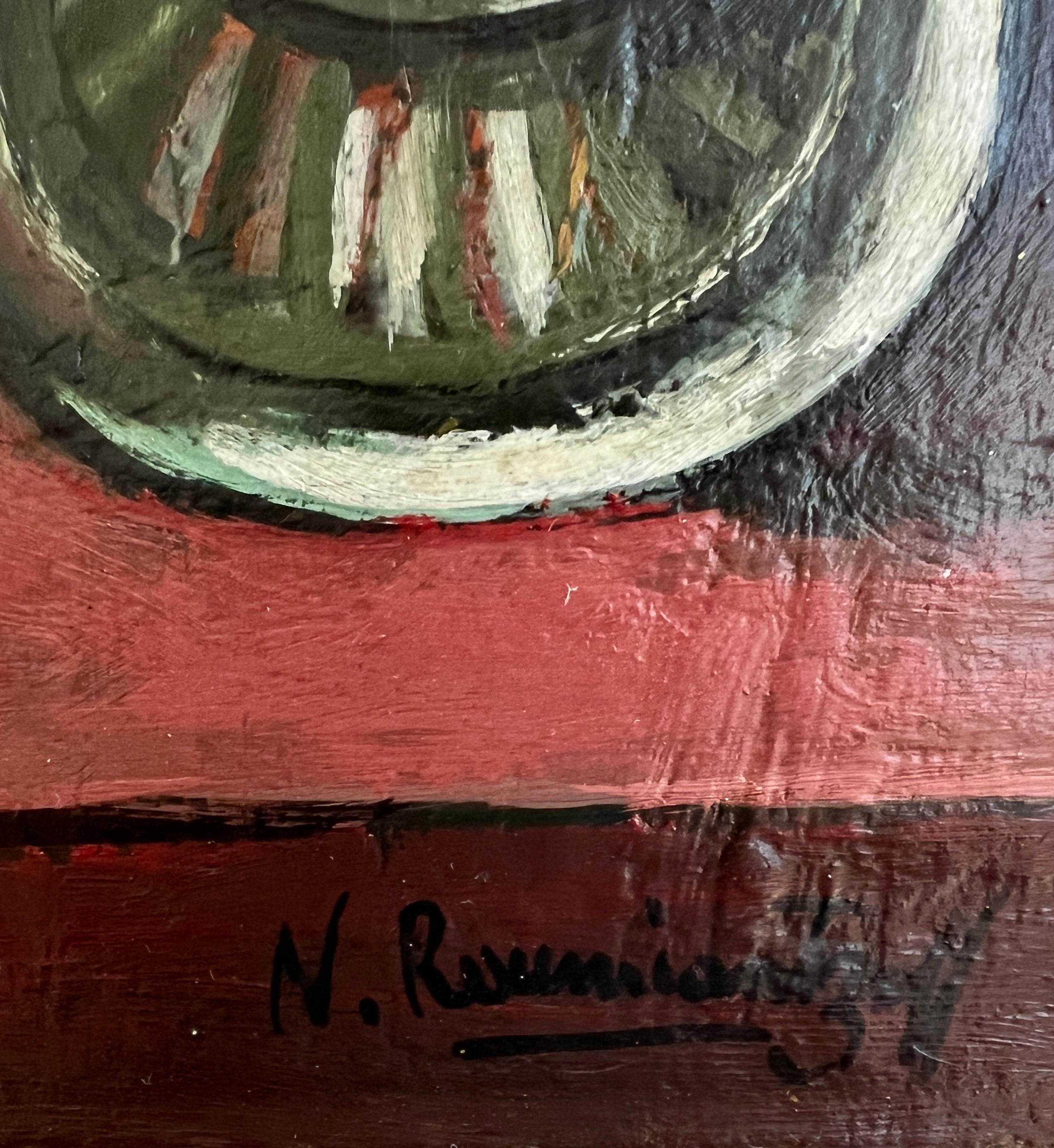 Bunch aus Trauben, toten Blättern und Blumenstrauß (Braun), Still-Life Painting, von Nicolas Roumiantzeff