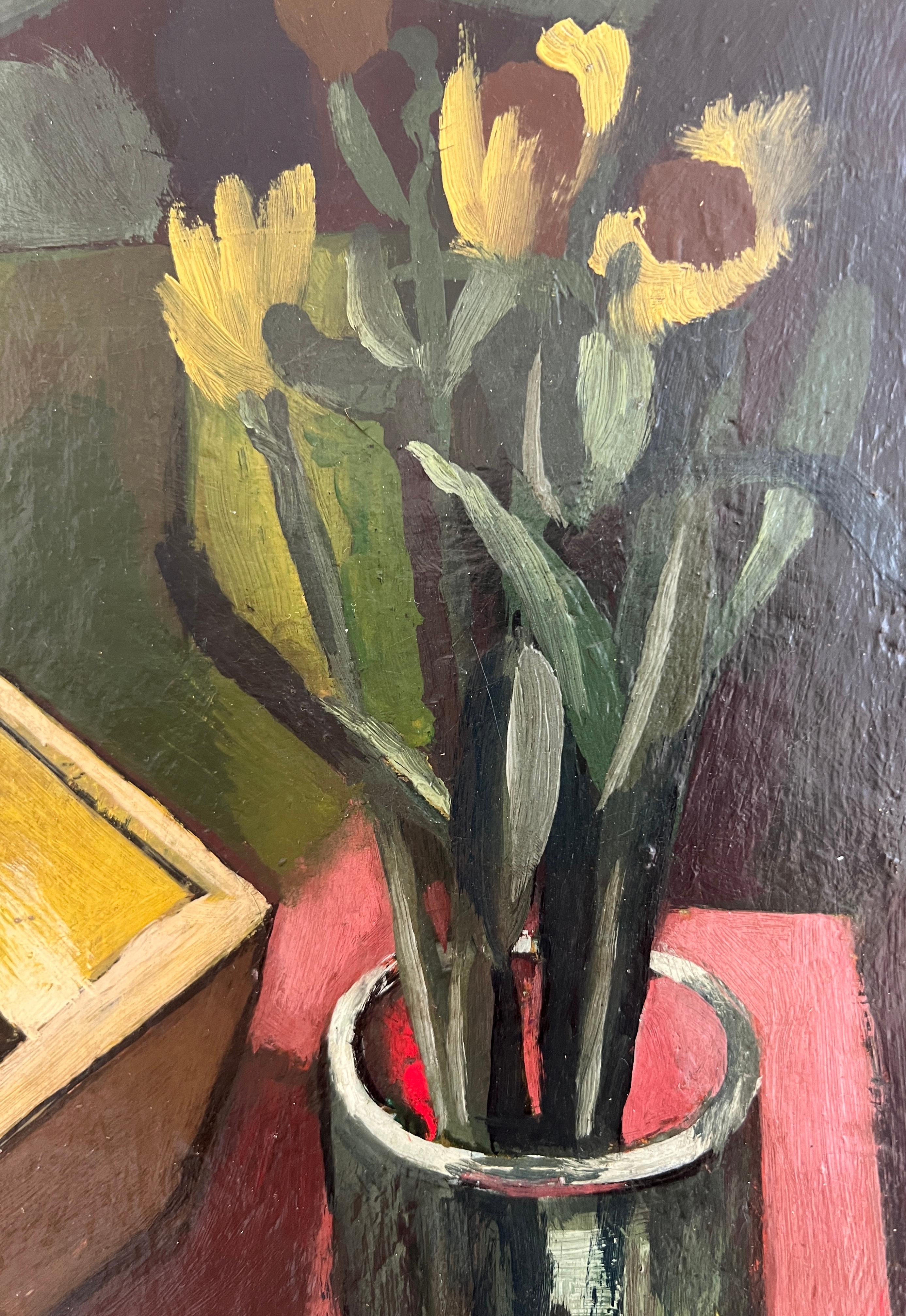 Arbeiten auf Leinwand

Dieses Kunstwerk ist ein raffiniertes Stillleben, das durch seine kontrollierte Anordnung und den dramatischen Einsatz von Licht und Schatten die Aufmerksamkeit auf sich zieht. In der Mitte befindet sich ein offenes