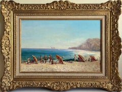 Beach in the South of France, original oil on wood, Impressionist French