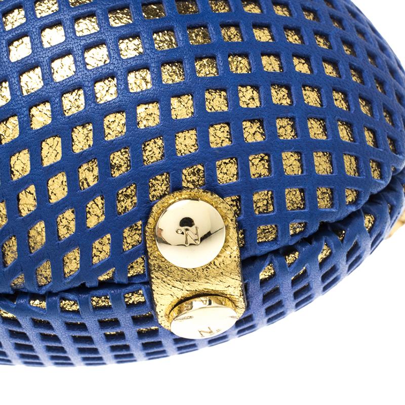 Nicolas Theil Blue and Metallic Gold Leather Mesh Egg Clutch 5