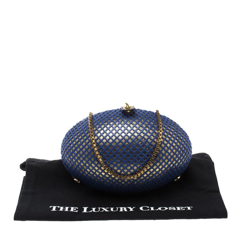 Nicolas Theil Blue and Metallic Gold Leather Mesh Egg Clutch 6