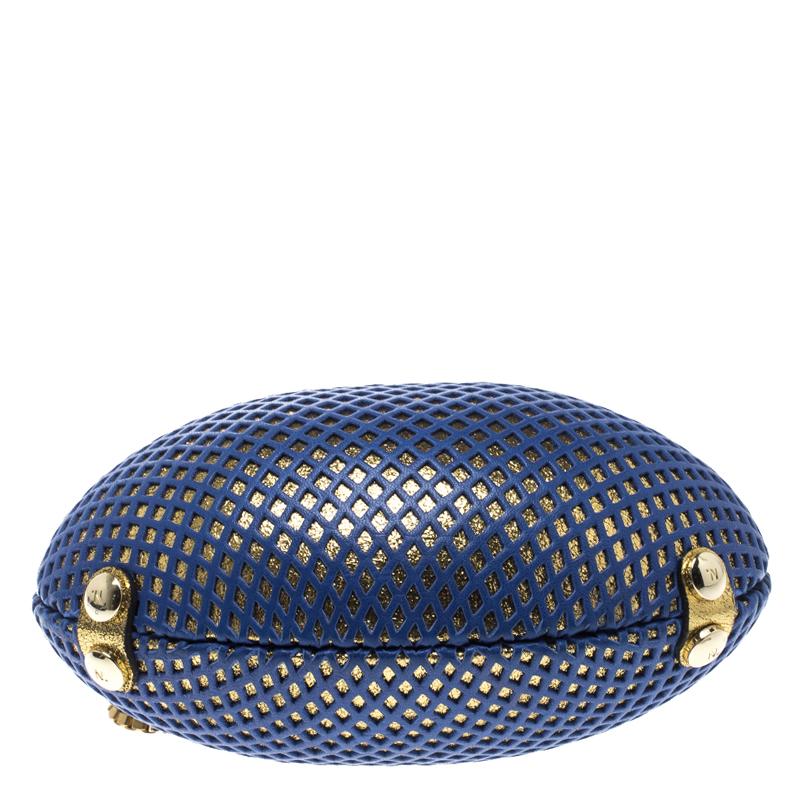 Women's Nicolas Theil Blue and Metallic Gold Leather Mesh Egg Clutch