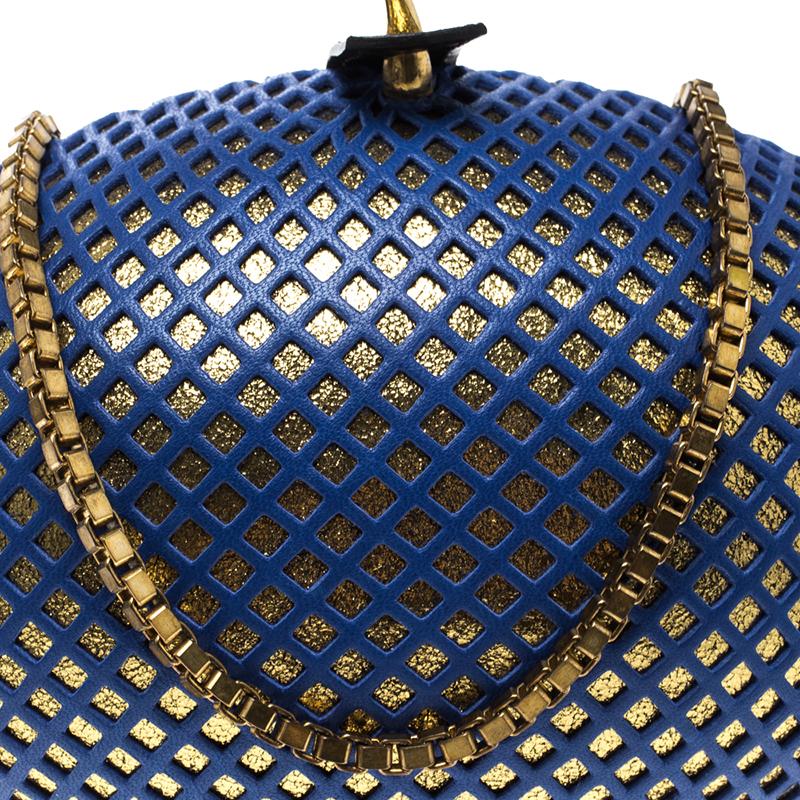 Nicolas Theil Blue and Metallic Gold Leather Mesh Egg Clutch 2