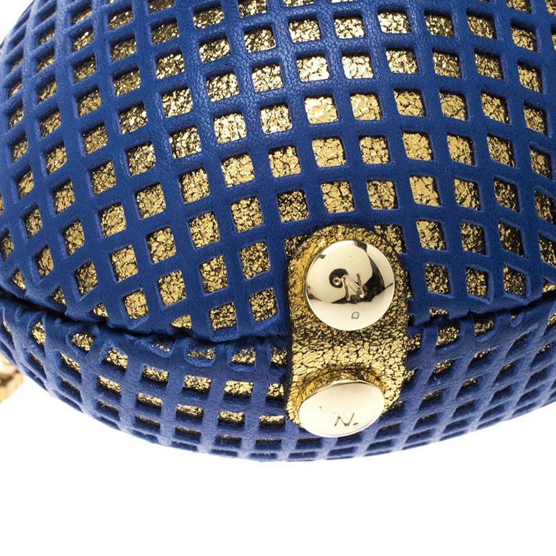 Nicolas Theil Blue and Metallic Gold Leather Mesh Egg Clutch 4