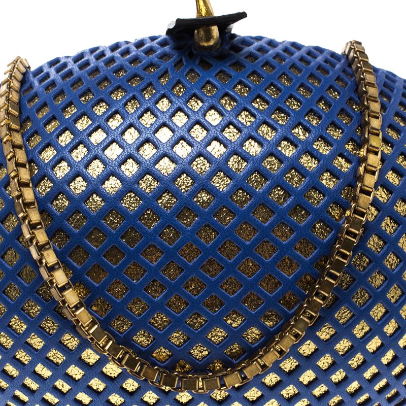 Nicolas Theil Blue and Metallic Gold Leather Mesh Egg Clutch 4