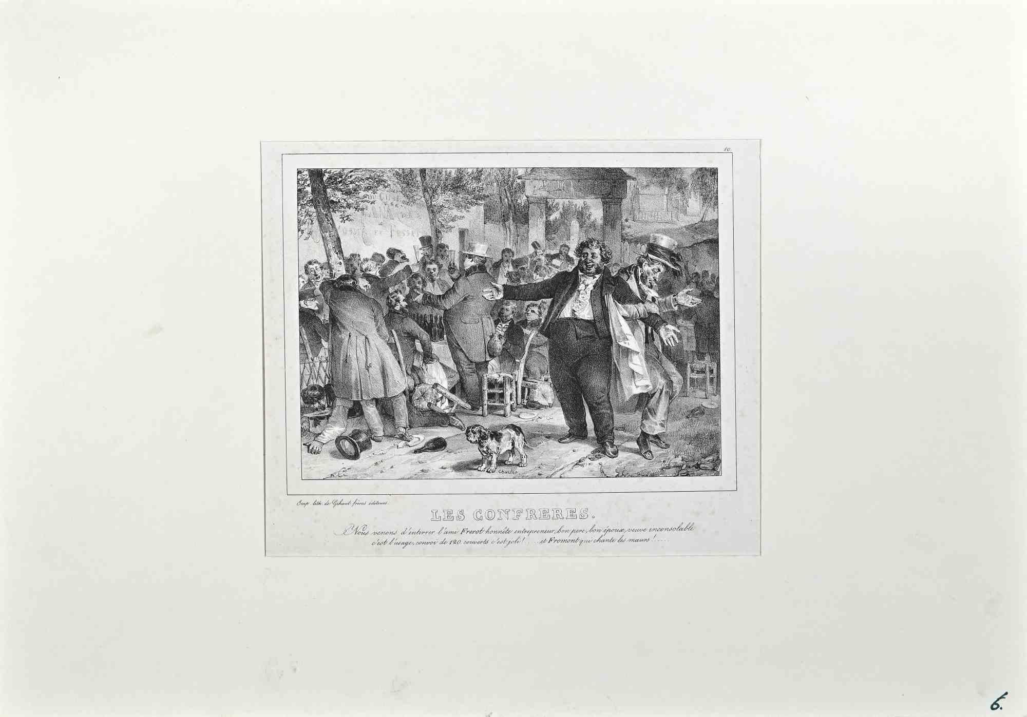 The Confrères is an Original Lithograph realized in 1830 by Nicolas Toussaint Charlet (1792-1845).

Signed on the plate. Titled on the lower.

With the description on the lower.

Good condition on a ivory colored paper including a white colored