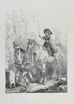 Young Boy Rider-Original Etching by  Nicolas Toussaint Charlet-Mid 19th century