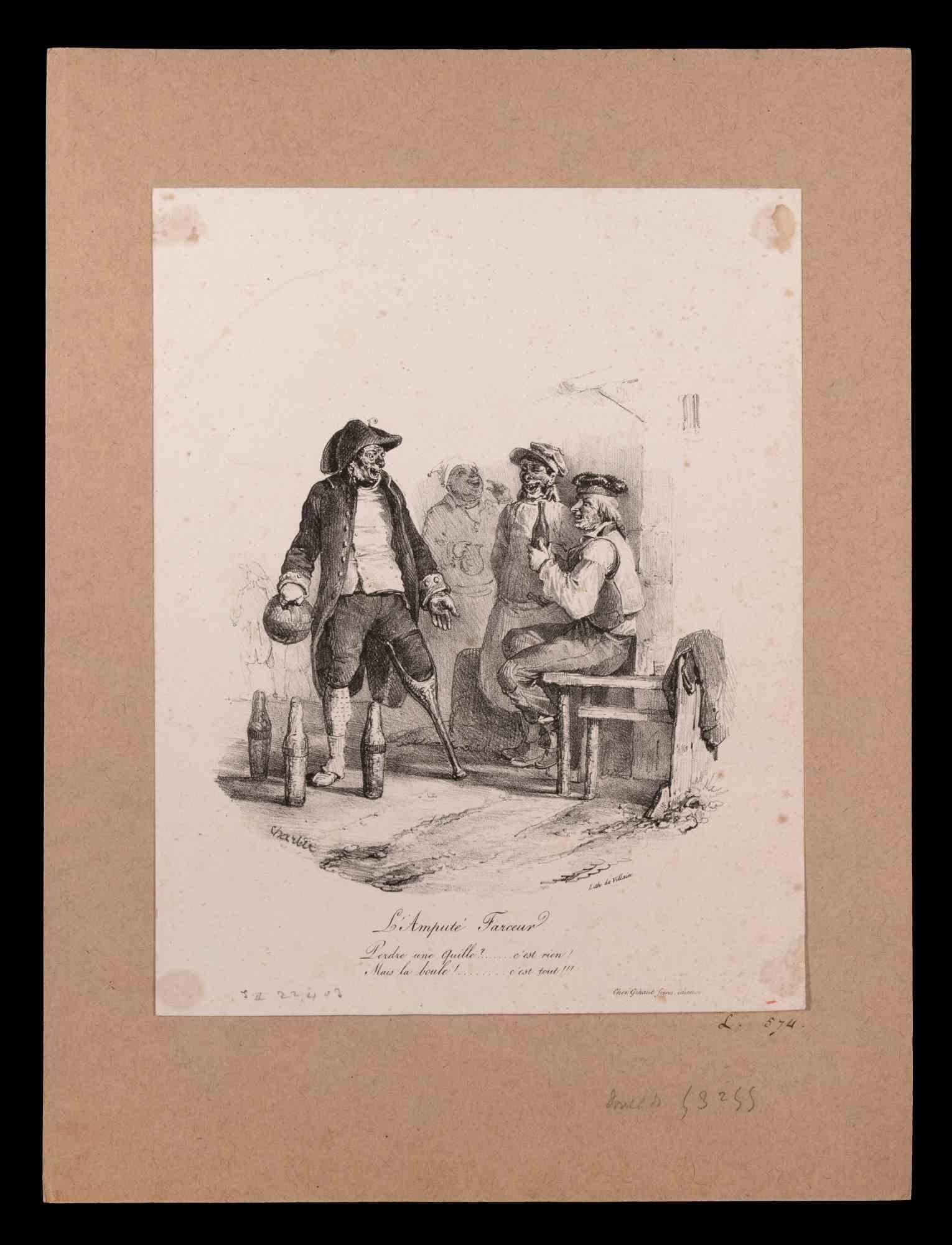 Nicolas Toussaint Charlet Figurative Print - L'Amputé - Original Lithograph by N. Toussaint Charlet - Early 19th Century