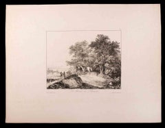 Antique  Les Bords de l'Escaut - Original Etching by Nicolas Toussaint Charlet - 1841